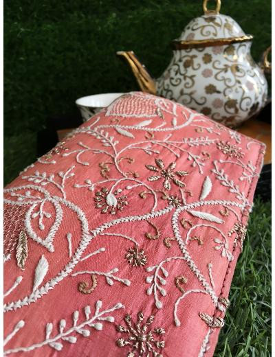 Chhangamal Hand Embroidered Carrot Colour Silk Chikankari Bag