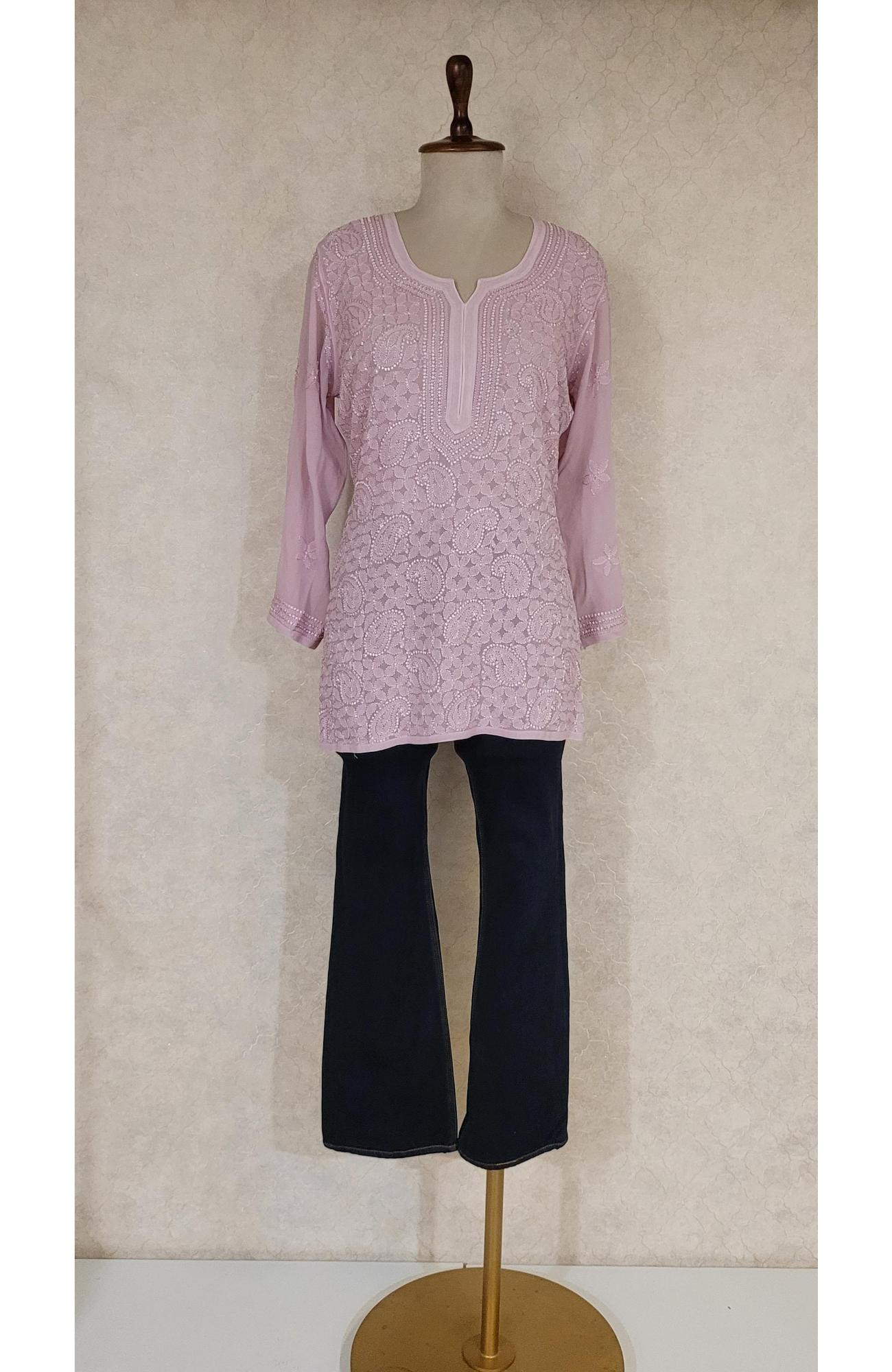 Mauve Pure Georgette Chikankari Short Top