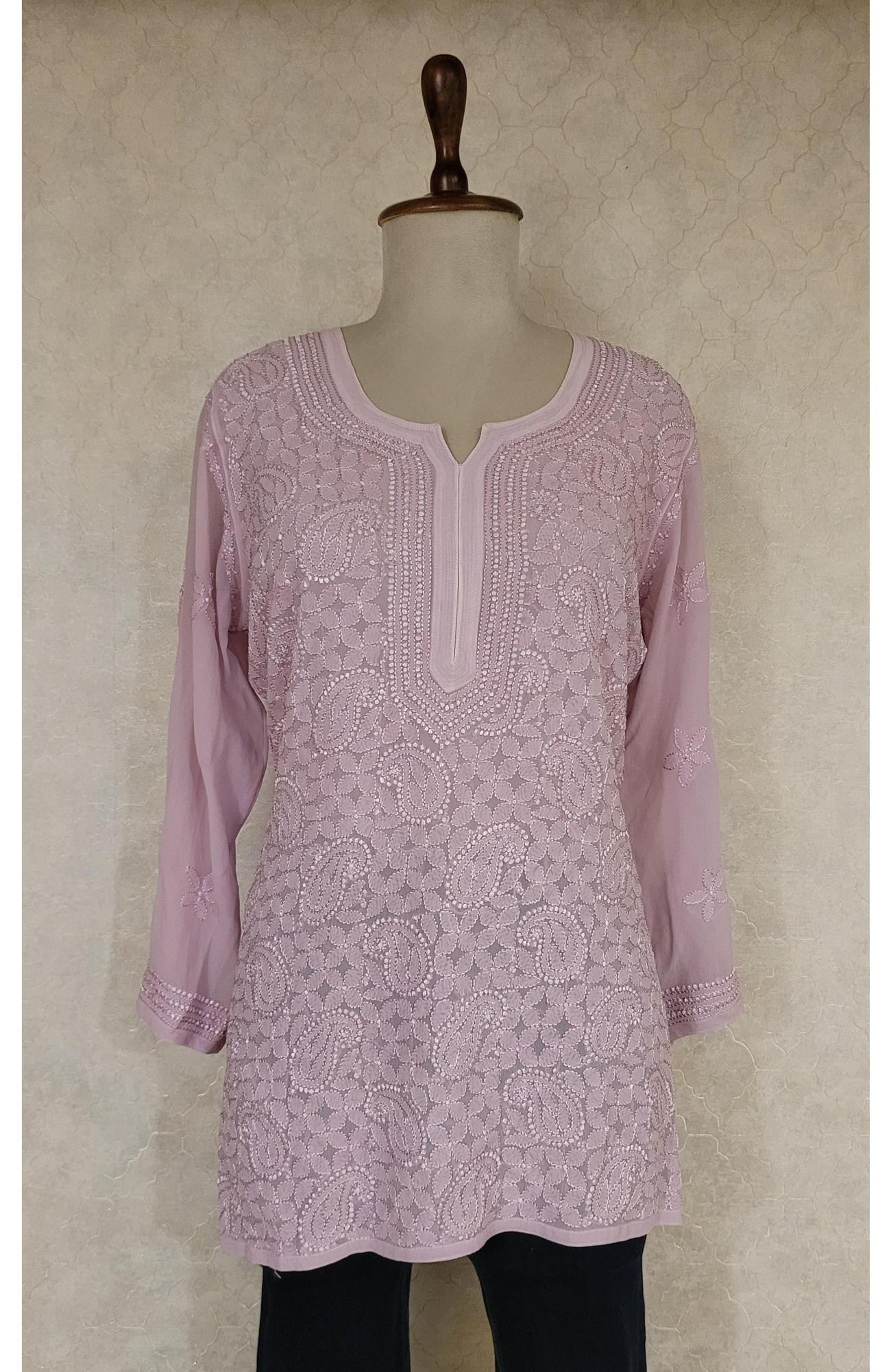 Mauve Pure Georgette Chikankari Short Top