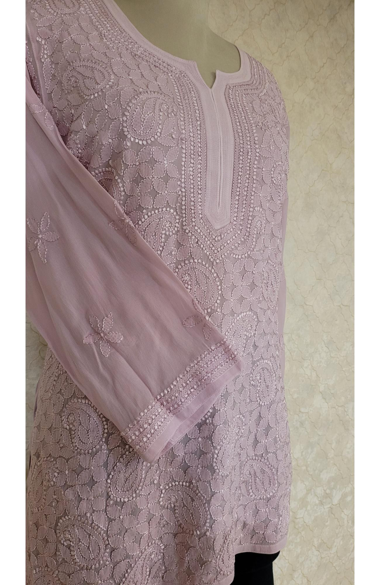 Mauve Pure Georgette Chikankari Short Top