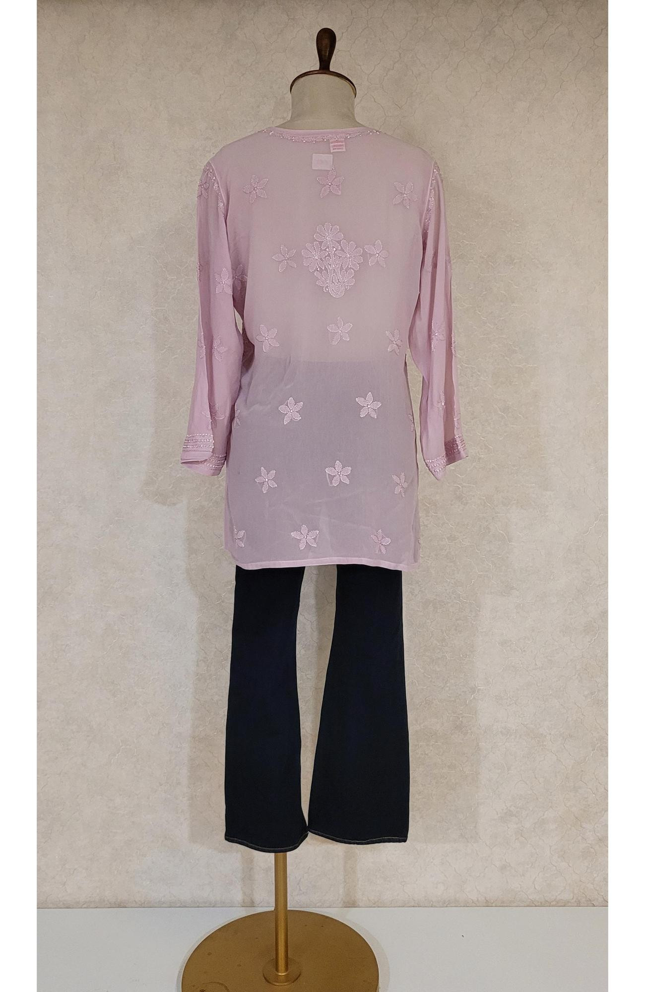Mauve Pure Georgette Chikankari Short Top