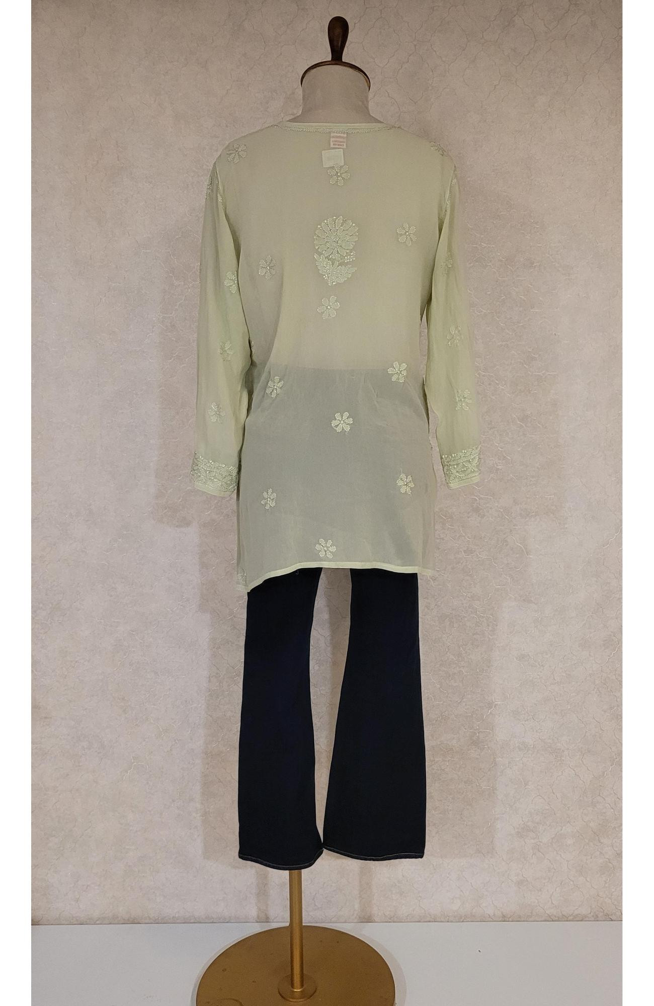 Pista Green Pure Georgette Chikankari Short Top