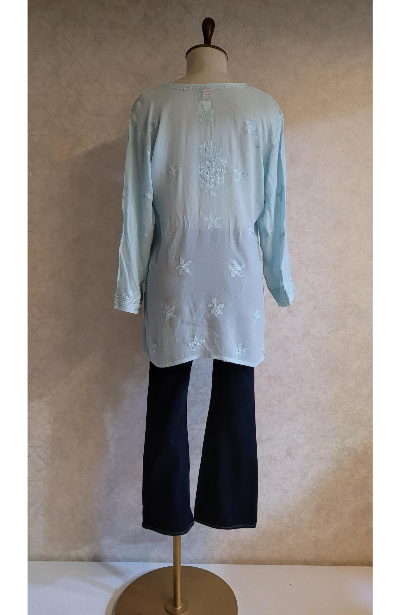 Teal Blue Pure Georgette Chikankari Short Top