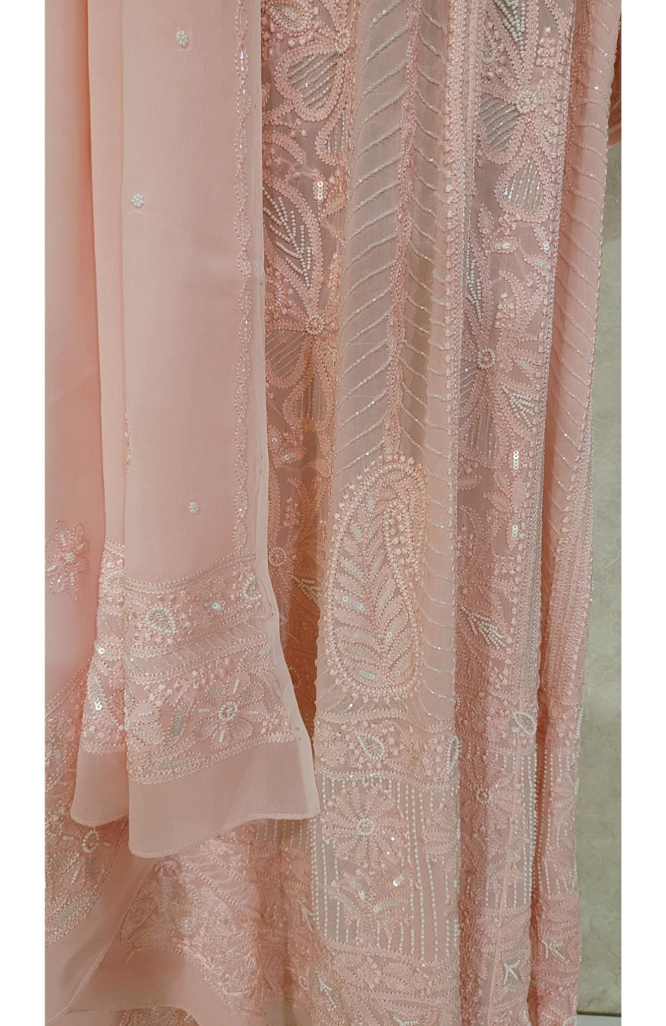 Pink Pure Georgette Chikankari Anarkali Kurta & Dupatta