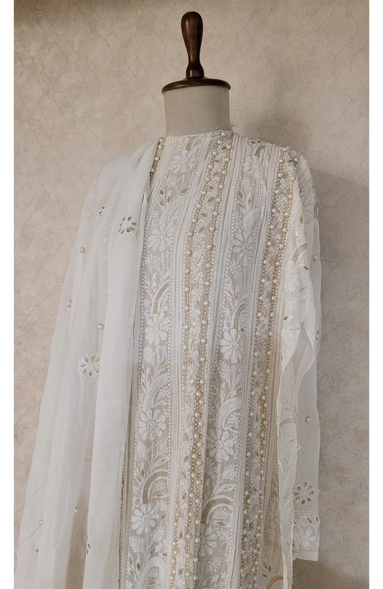 White Pure Georgette Chikankari Anarkali Kurta & Dupatta