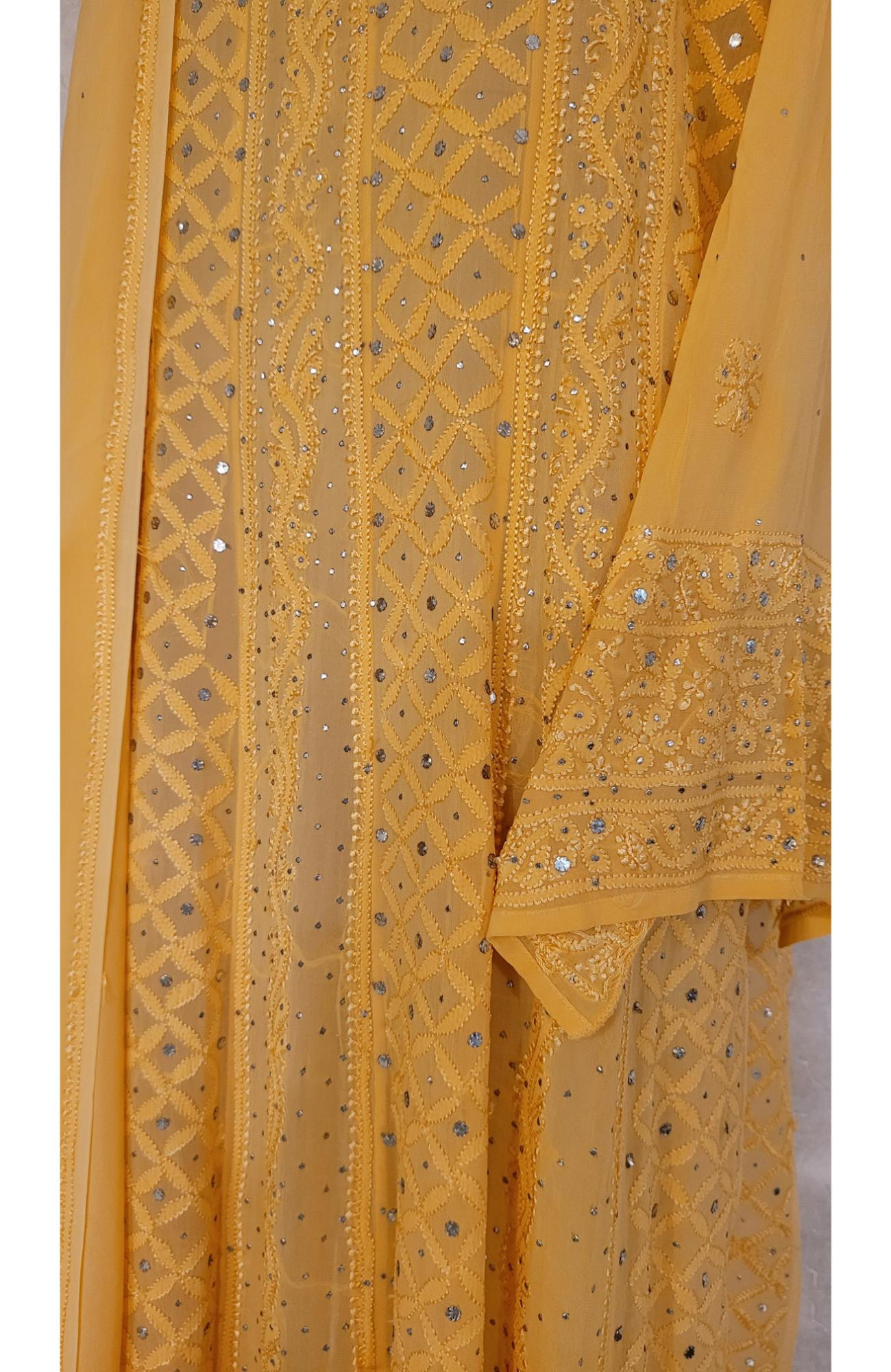 Yellow Pure Georgette Chikankari Anarkali Kurta & Dupatta