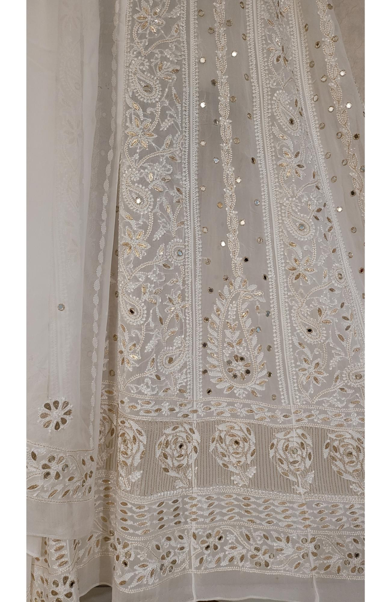 White Pure Georgette Chikankari Anarkali Kurta & Dupatta