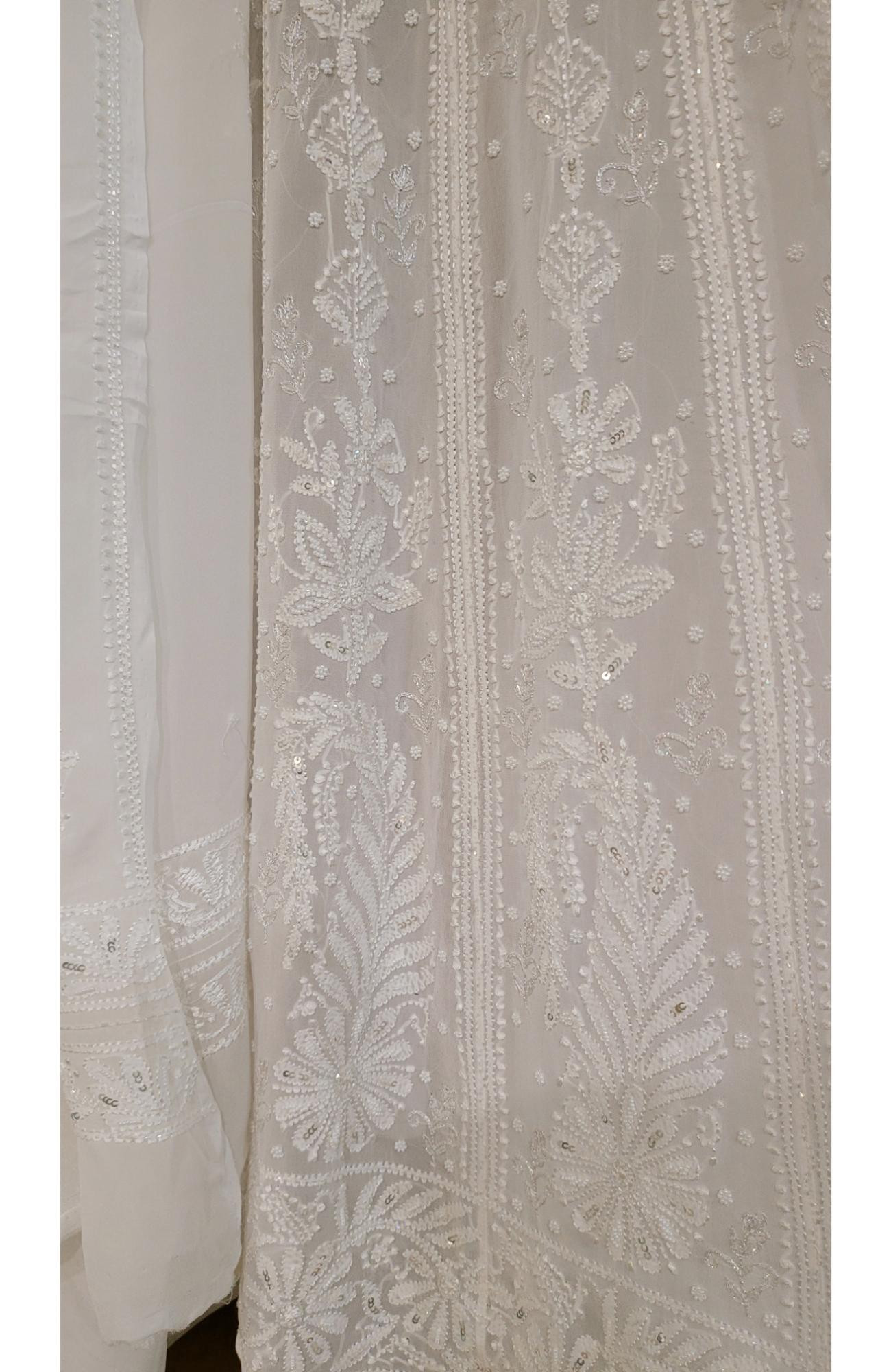 White Pure Georgette Chikankari Anarkali Kurta & Dupatta