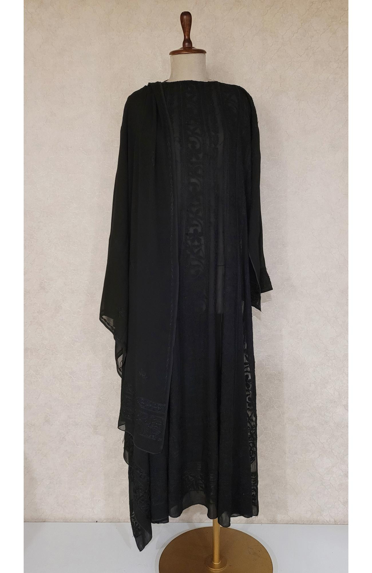 Black Pure Georgette Chikankari Anarkali Kurta & Dupatta