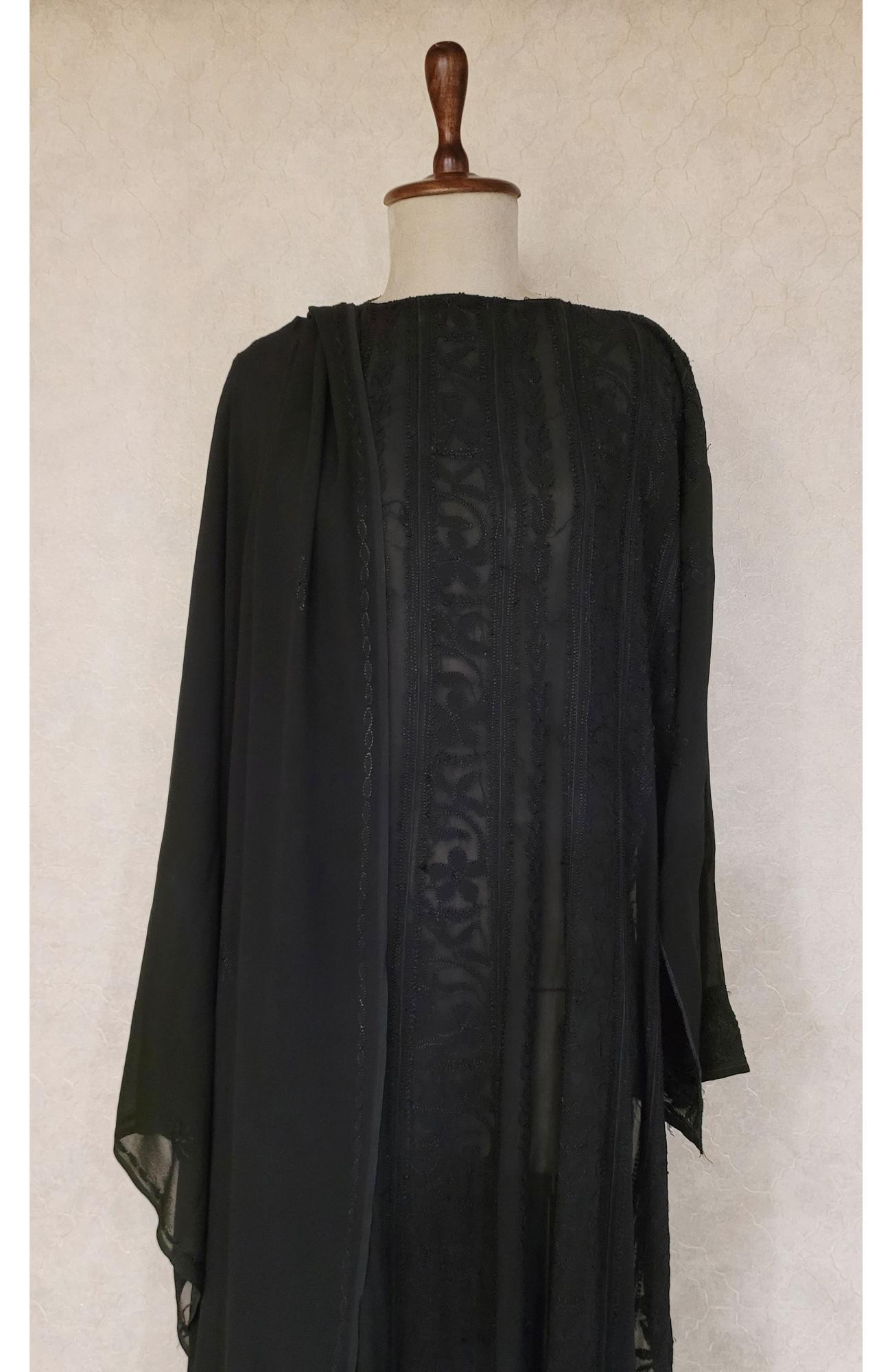 Black Pure Georgette Chikankari Anarkali Kurta & Dupatta