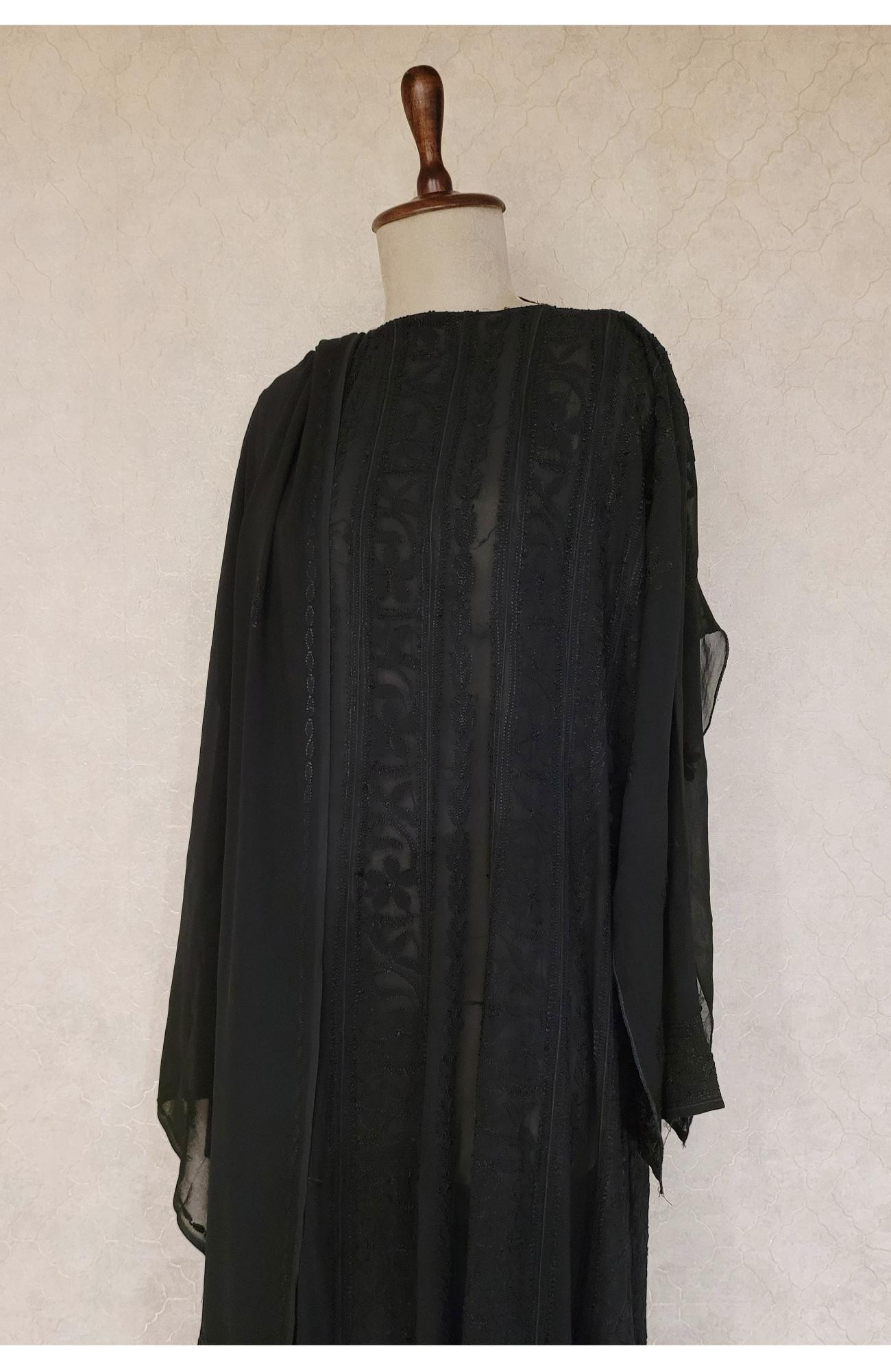 Black Pure Georgette Chikankari Anarkali Kurta & Dupatta