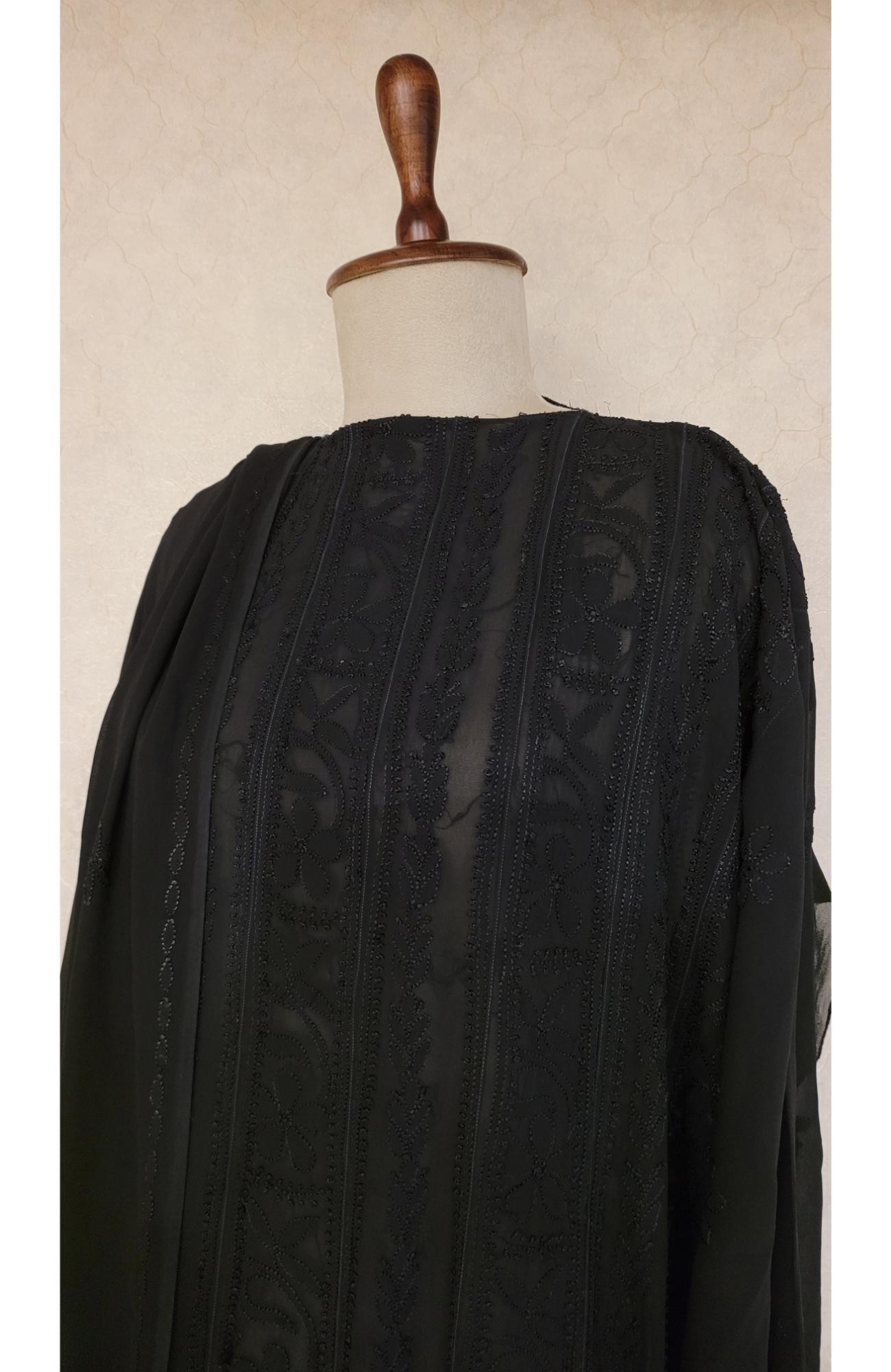 Black Pure Georgette Chikankari Anarkali Kurta & Dupatta