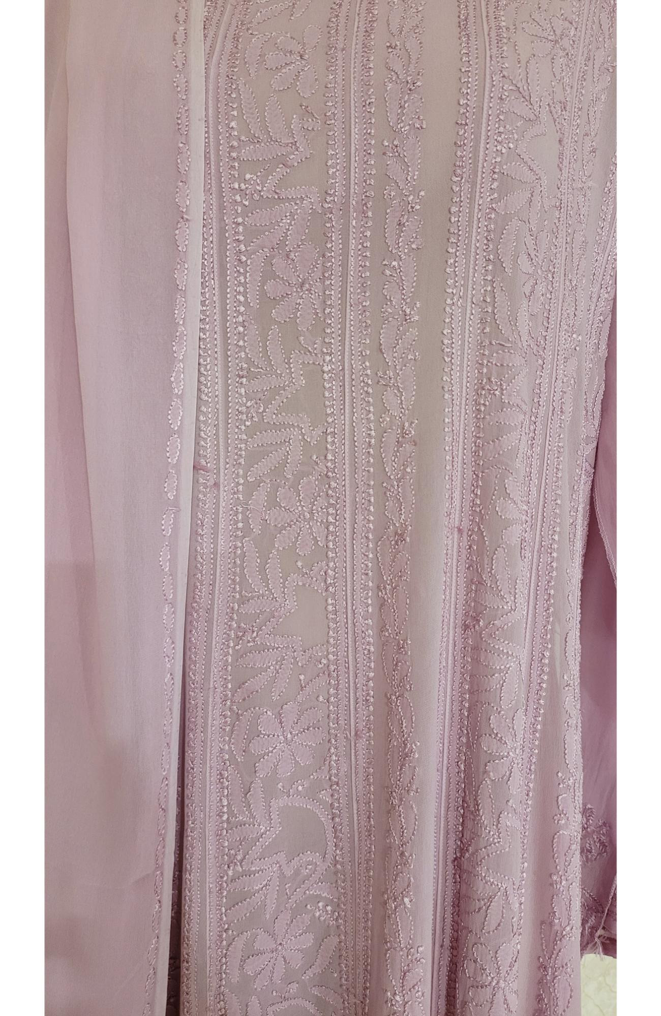 Mauve Pure Georgette Chikankari Anarkali Kurta & Dupatta