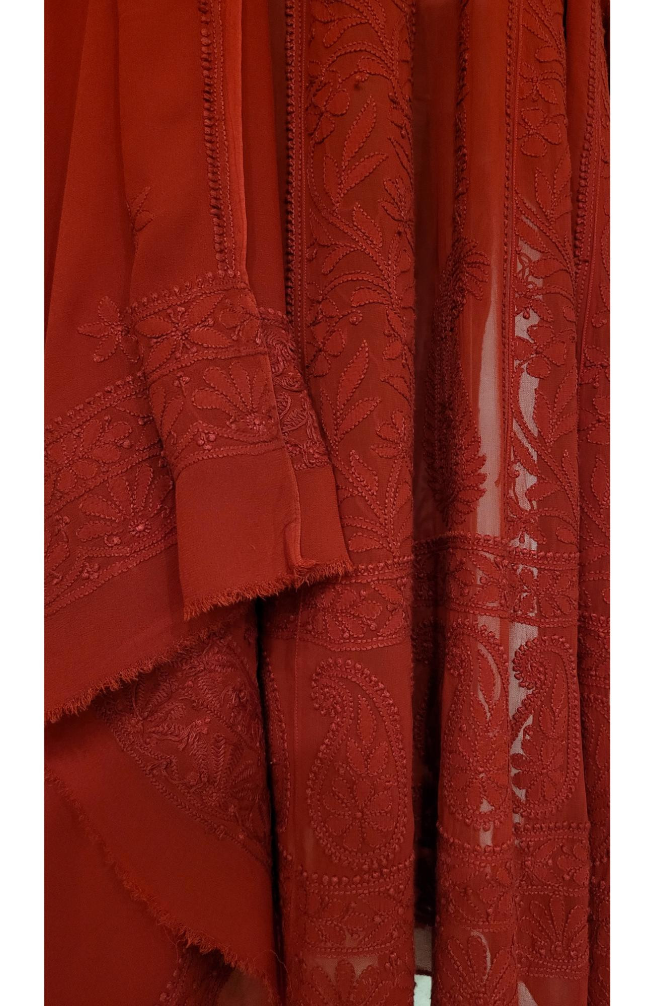 Red Pure Georgette Chikankari Anarkali Kurta & Dupatta