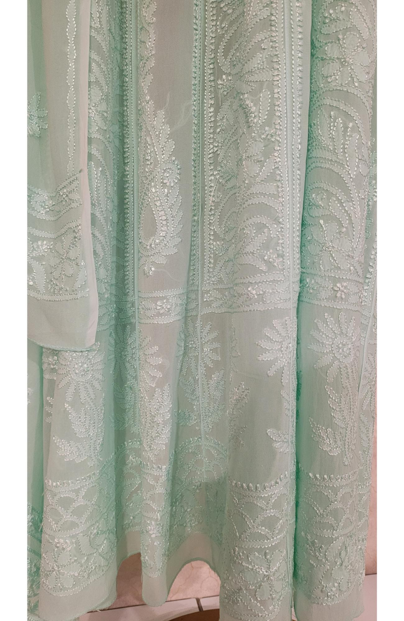 Sea Green Pure Georgette Chikankari Anarkali Kurta & Dupatta
