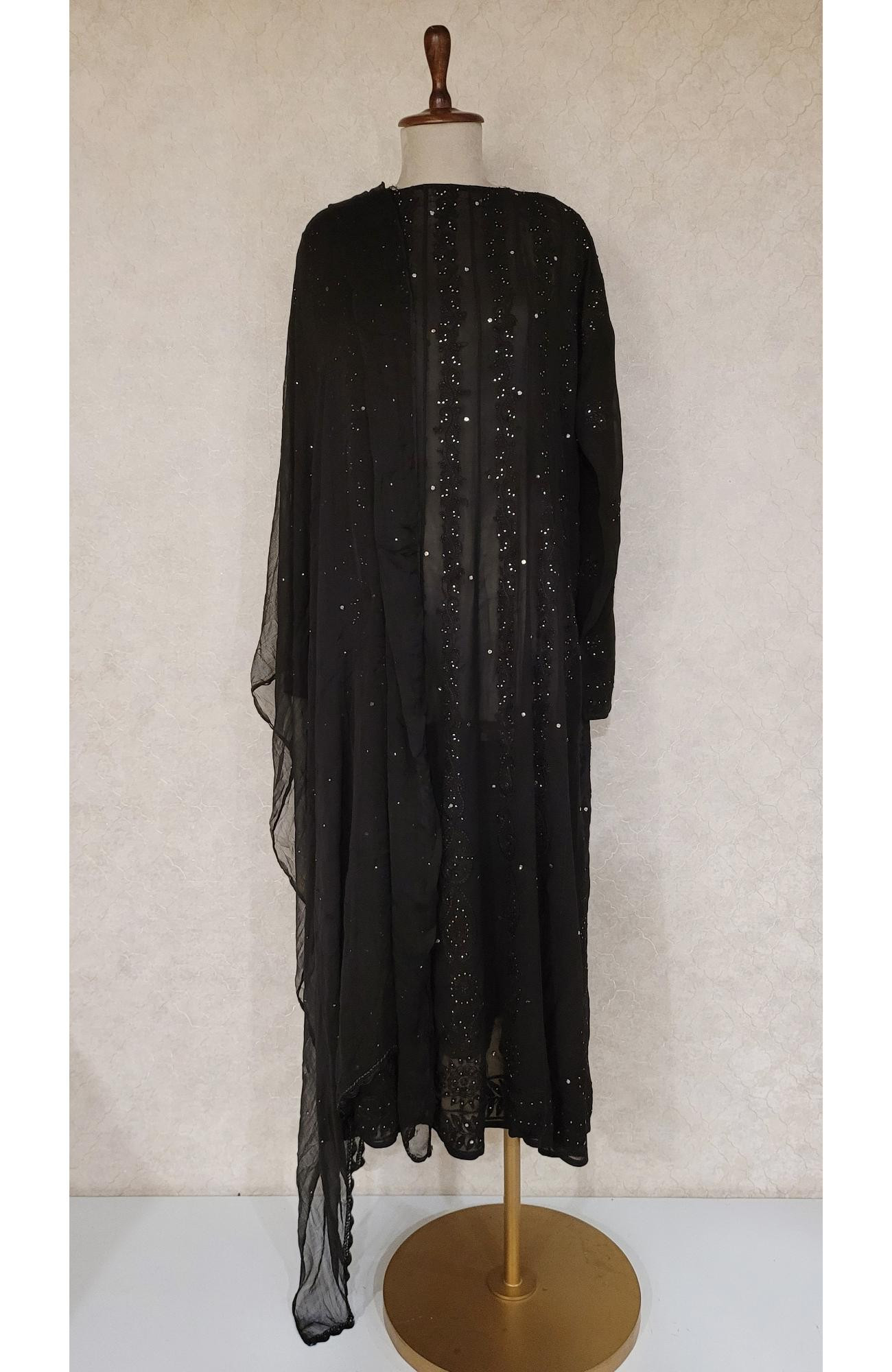Black Pure Georgette Chikankari Anarkali Kurta & Dupatta