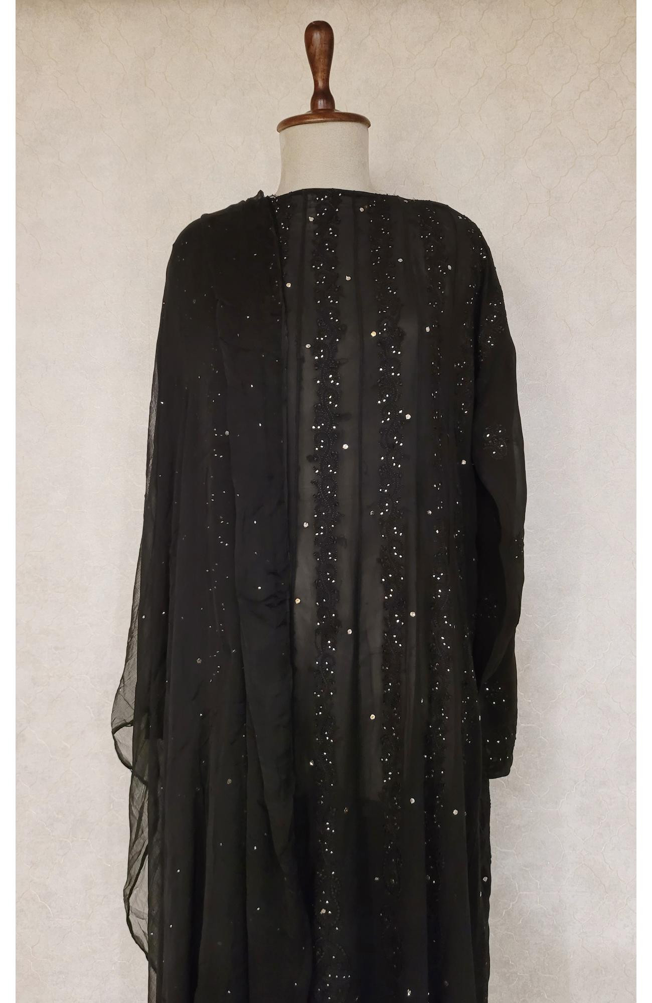 Black Pure Georgette Chikankari Anarkali Kurta & Dupatta