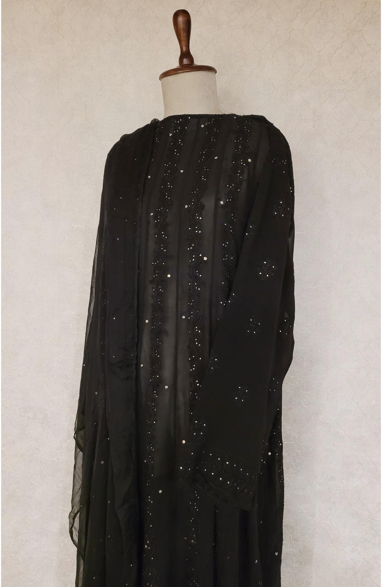 Black Pure Georgette Chikankari Anarkali Kurta & Dupatta