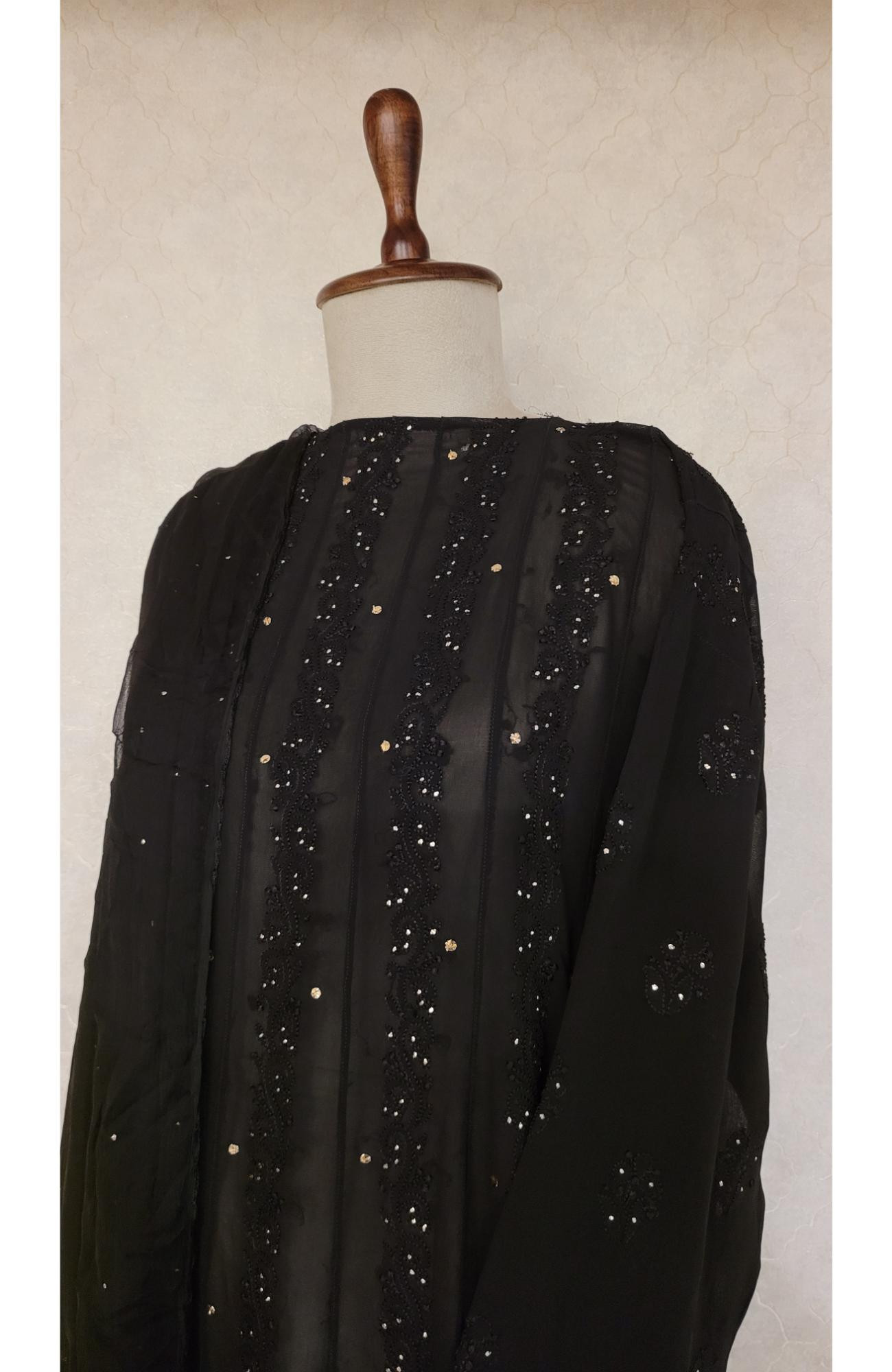 Black Pure Georgette Chikankari Anarkali Kurta & Dupatta