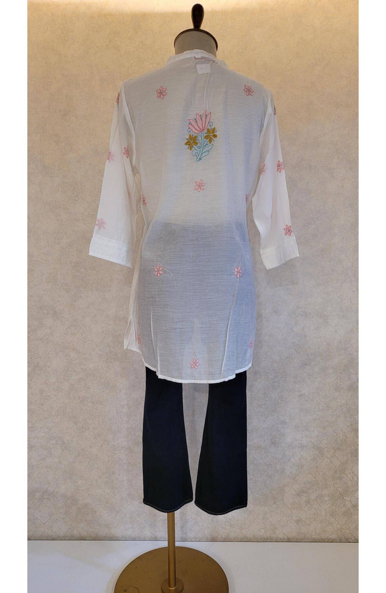 White Mul Chanderi Chikankari Short Top