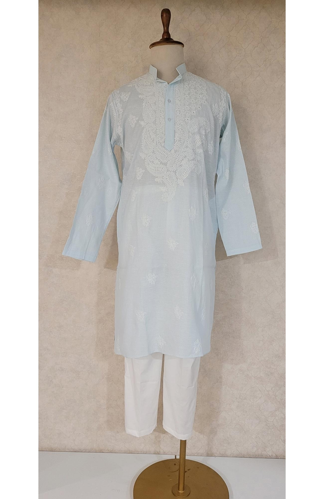 Blue Cotton Linen Chikankari Kurta