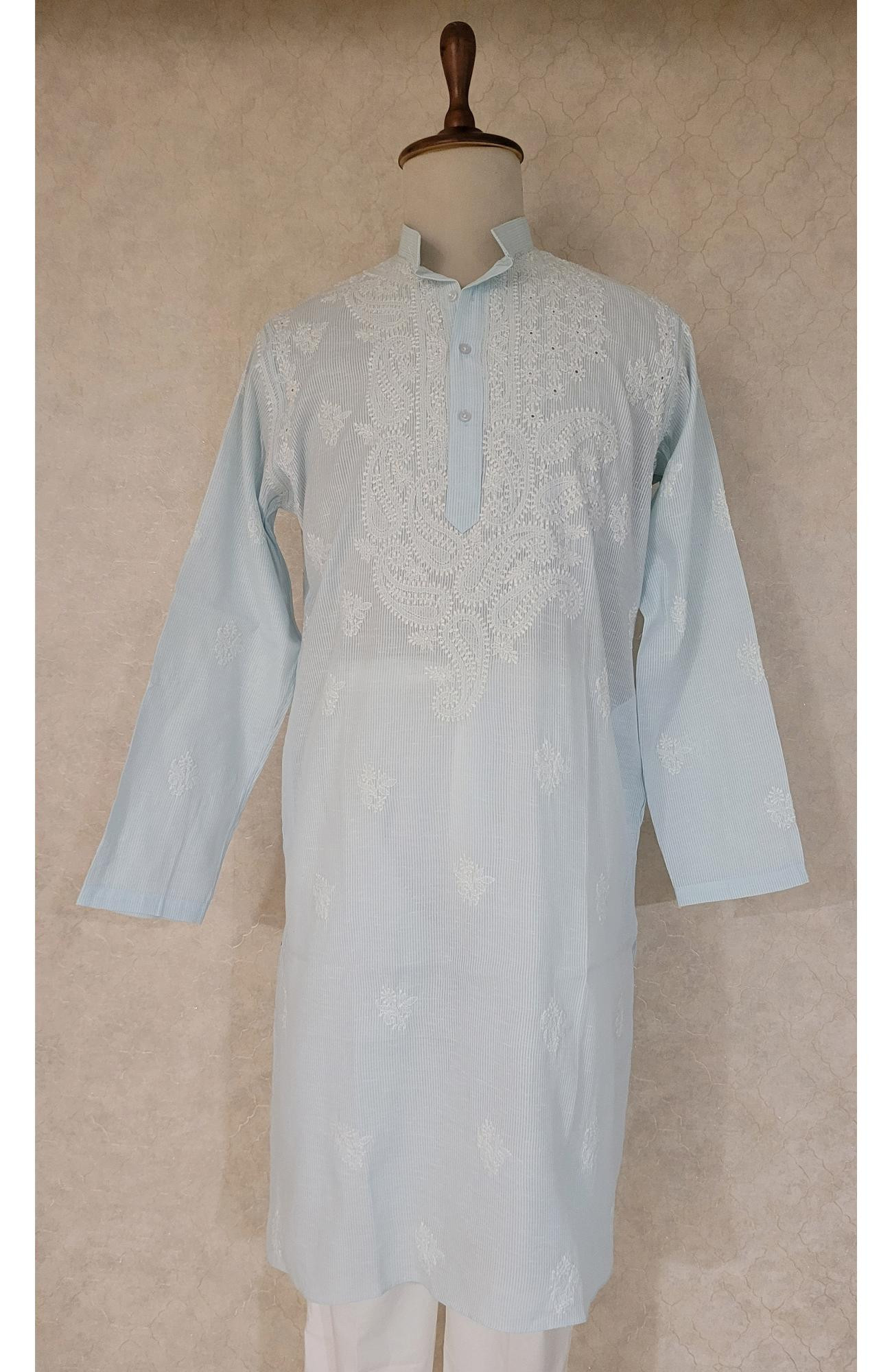 Blue Cotton Linen Chikankari Kurta