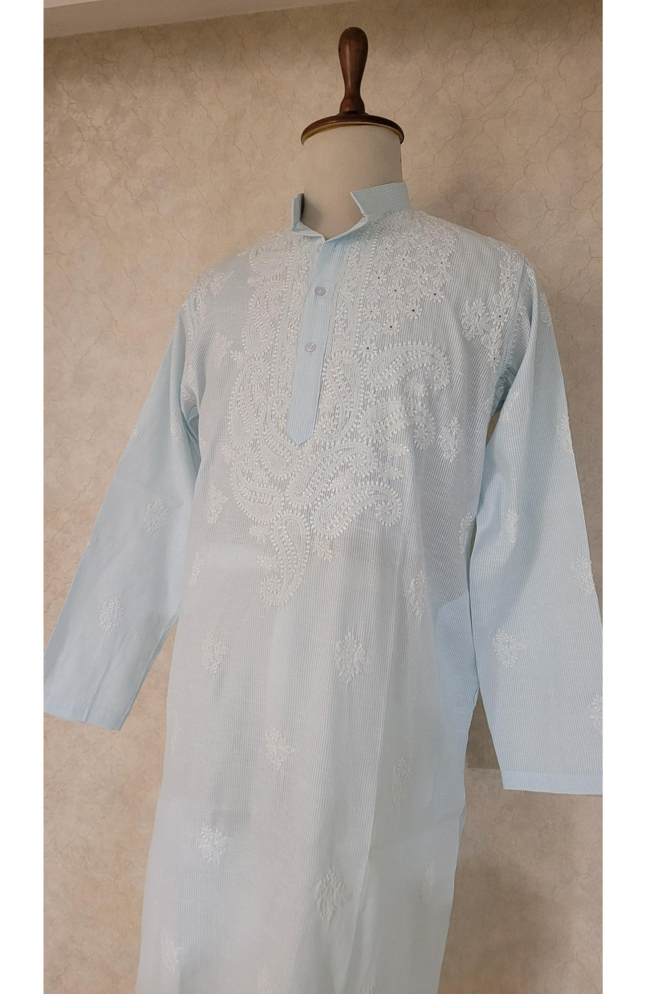 Blue Cotton Linen Chikankari Kurta