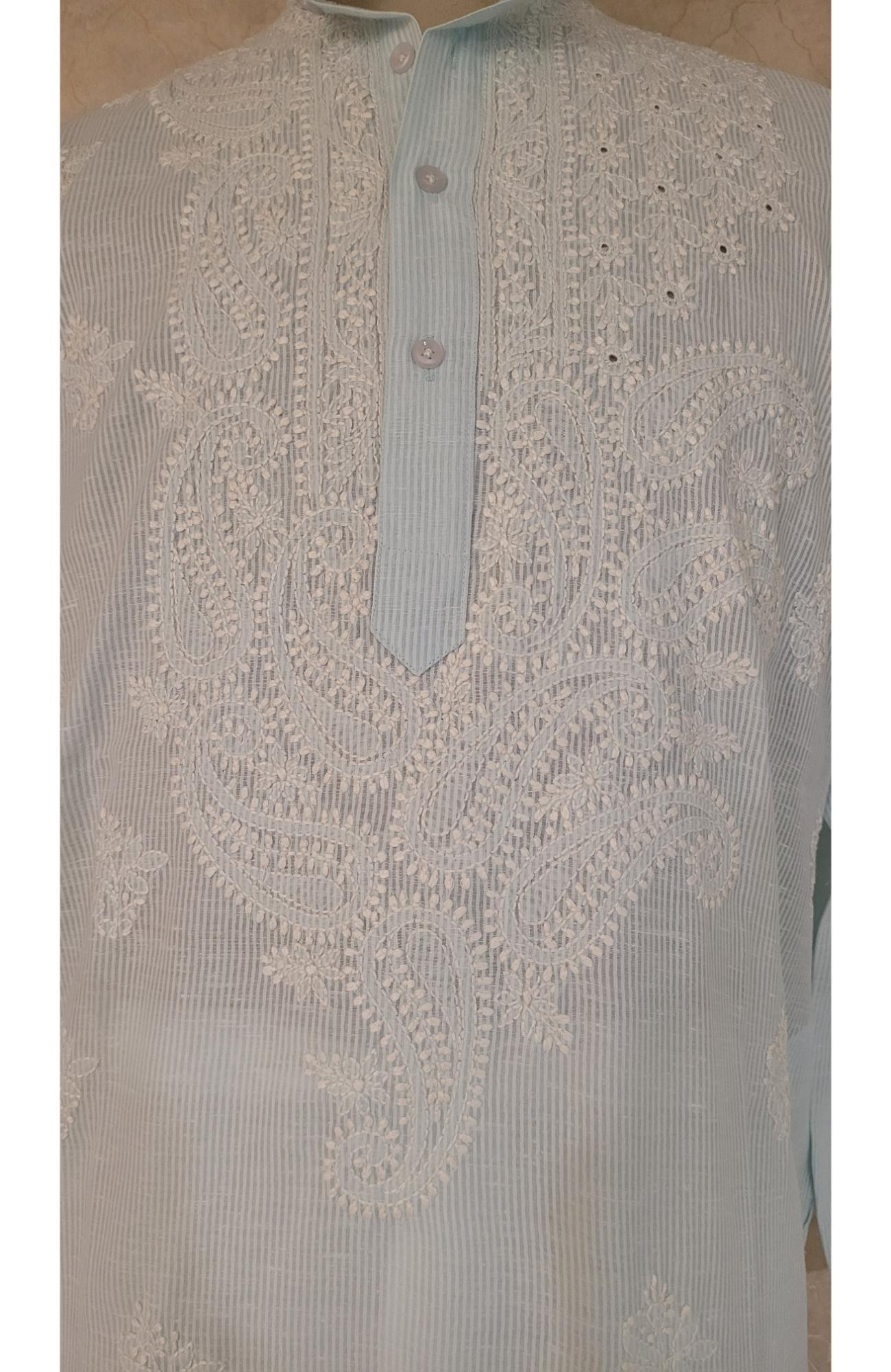 Blue Cotton Linen Chikankari Kurta