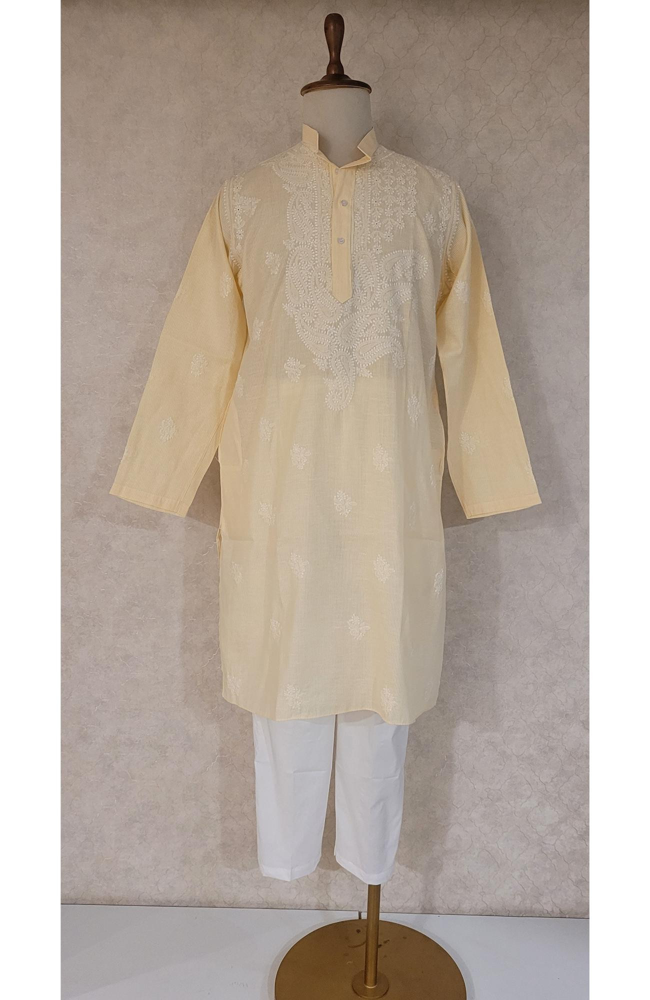 Beige Cotton Linen Chikankari Kurta