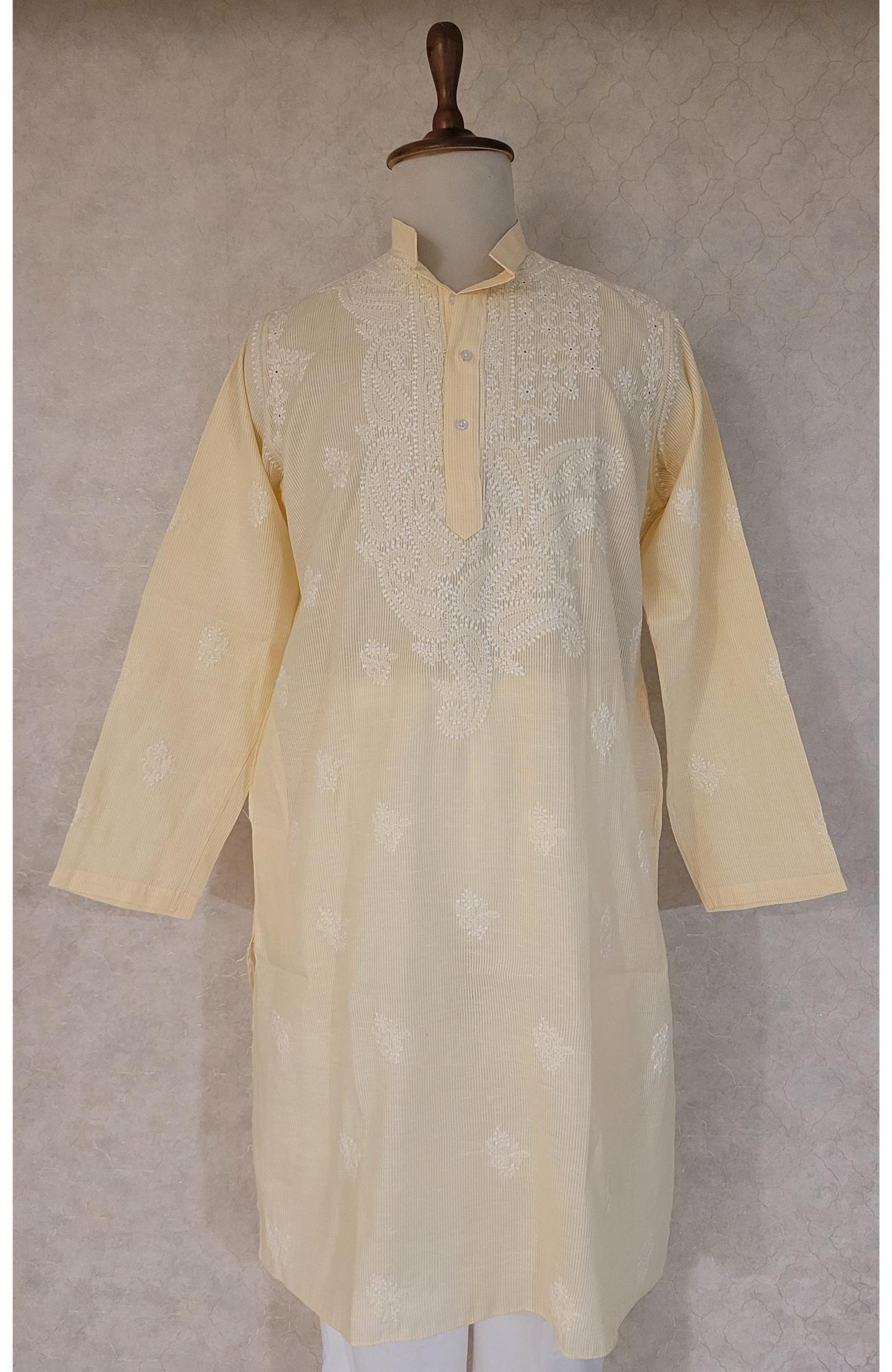 Beige Cotton Linen Chikankari Kurta