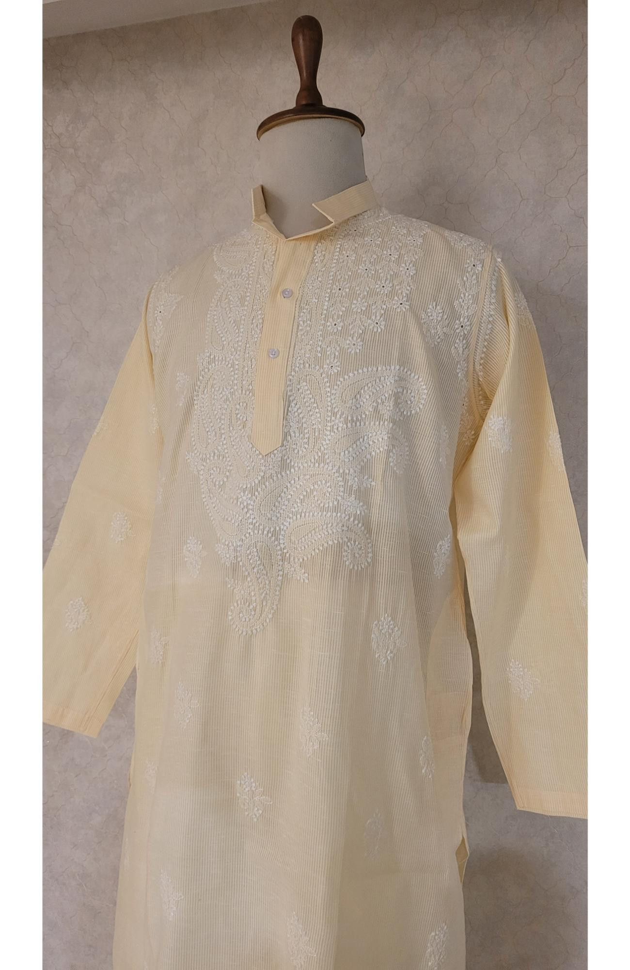 Beige Cotton Linen Chikankari Kurta