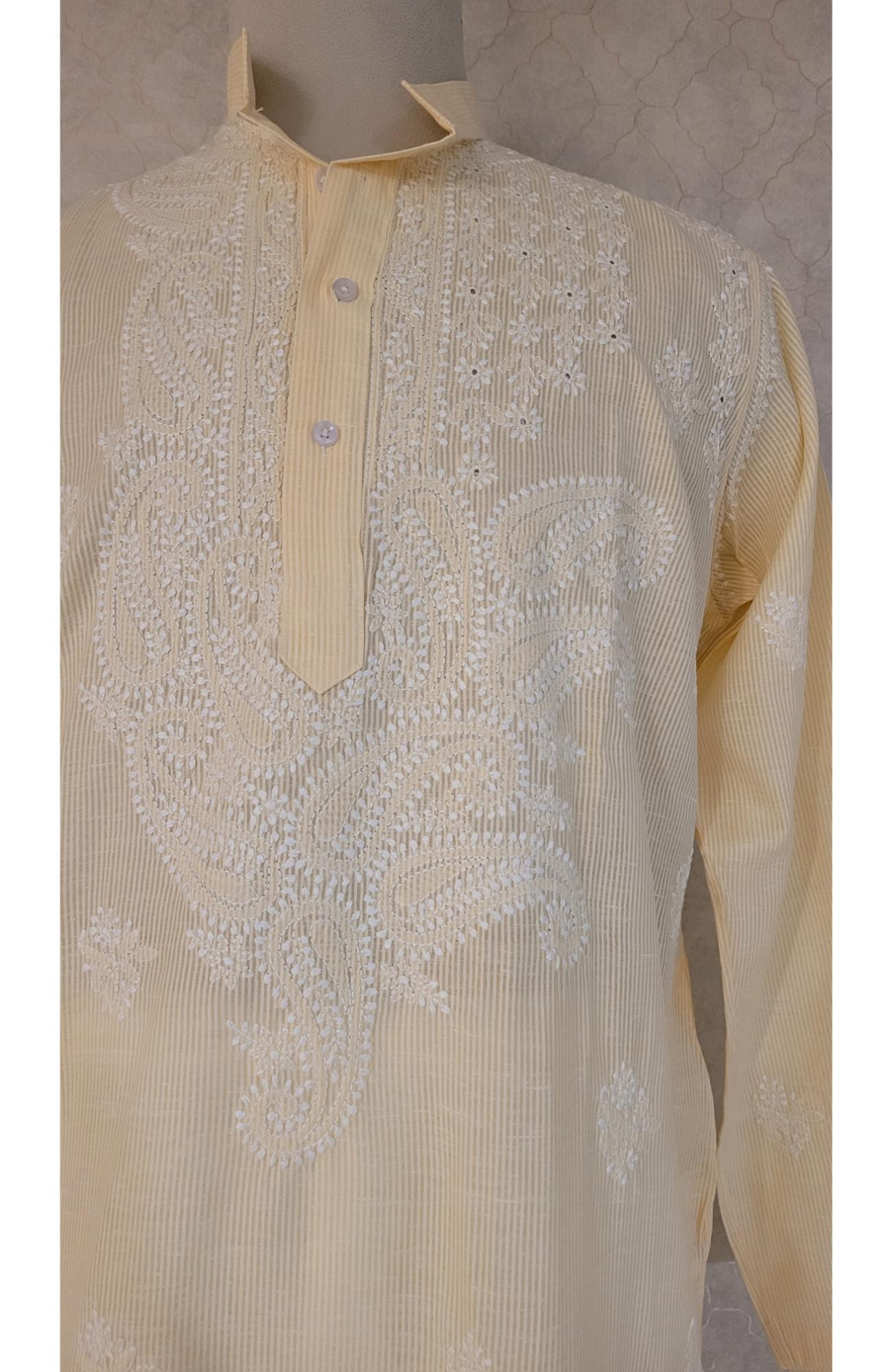 Beige Cotton Linen Chikankari Kurta