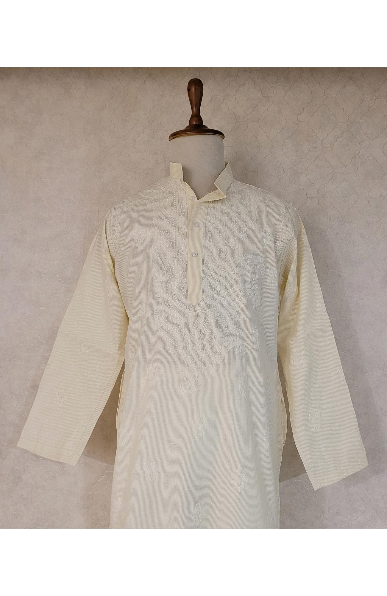Cream Cotton Linen Chikankari Kurta