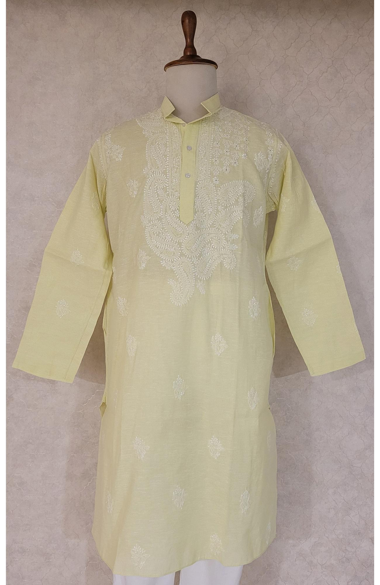 Green Cotton Linen Chikankari Kurta