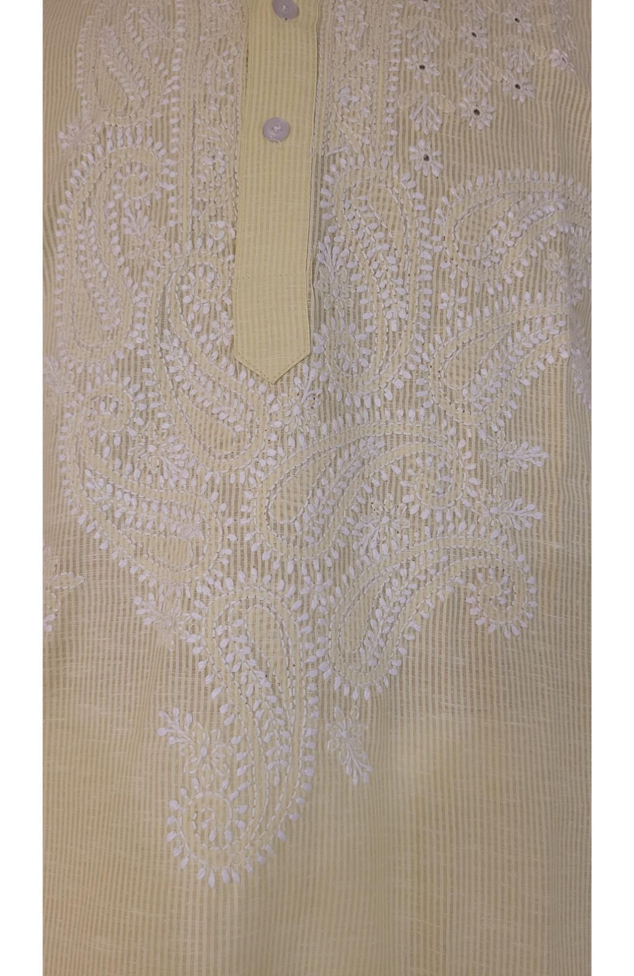 Green Cotton Linen Chikankari Kurta