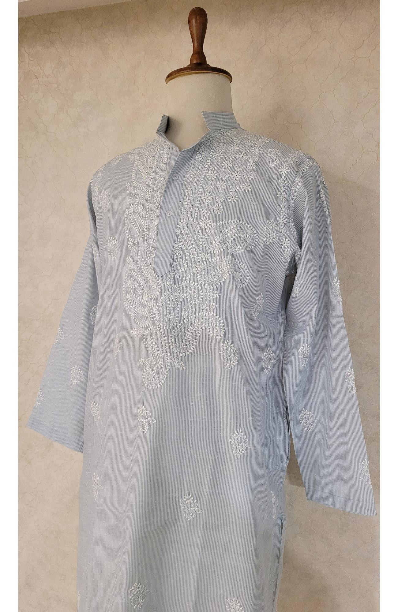 Gray Cotton Linen Chikankari Kurta