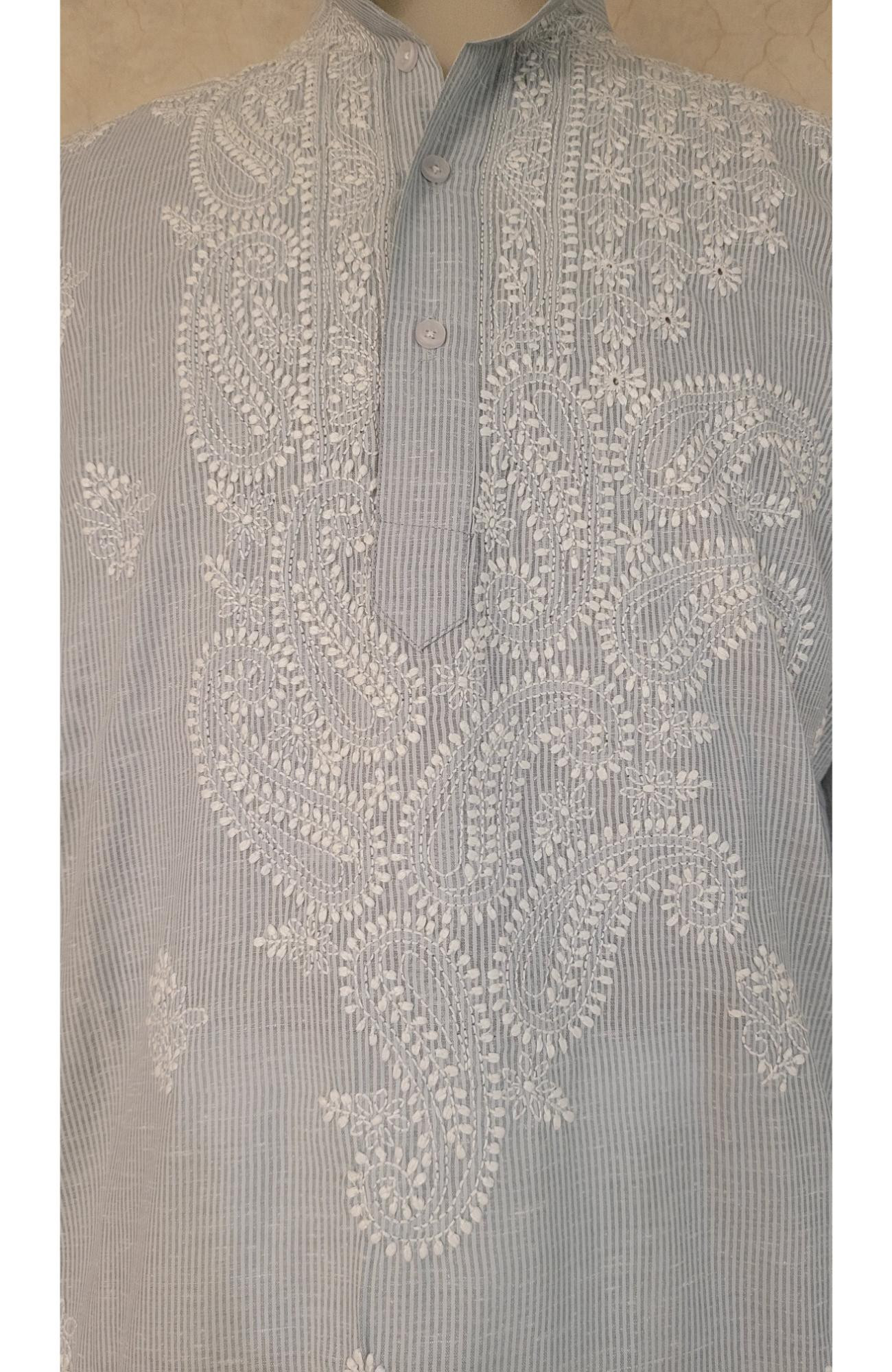 Gray Cotton Linen Chikankari Kurta