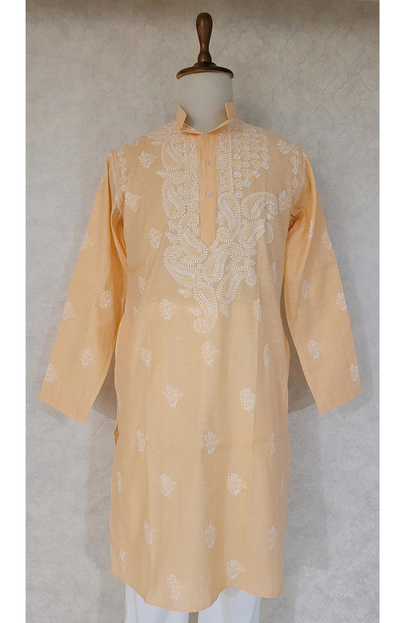 Peach Cotton Linen Chikankari Kurta