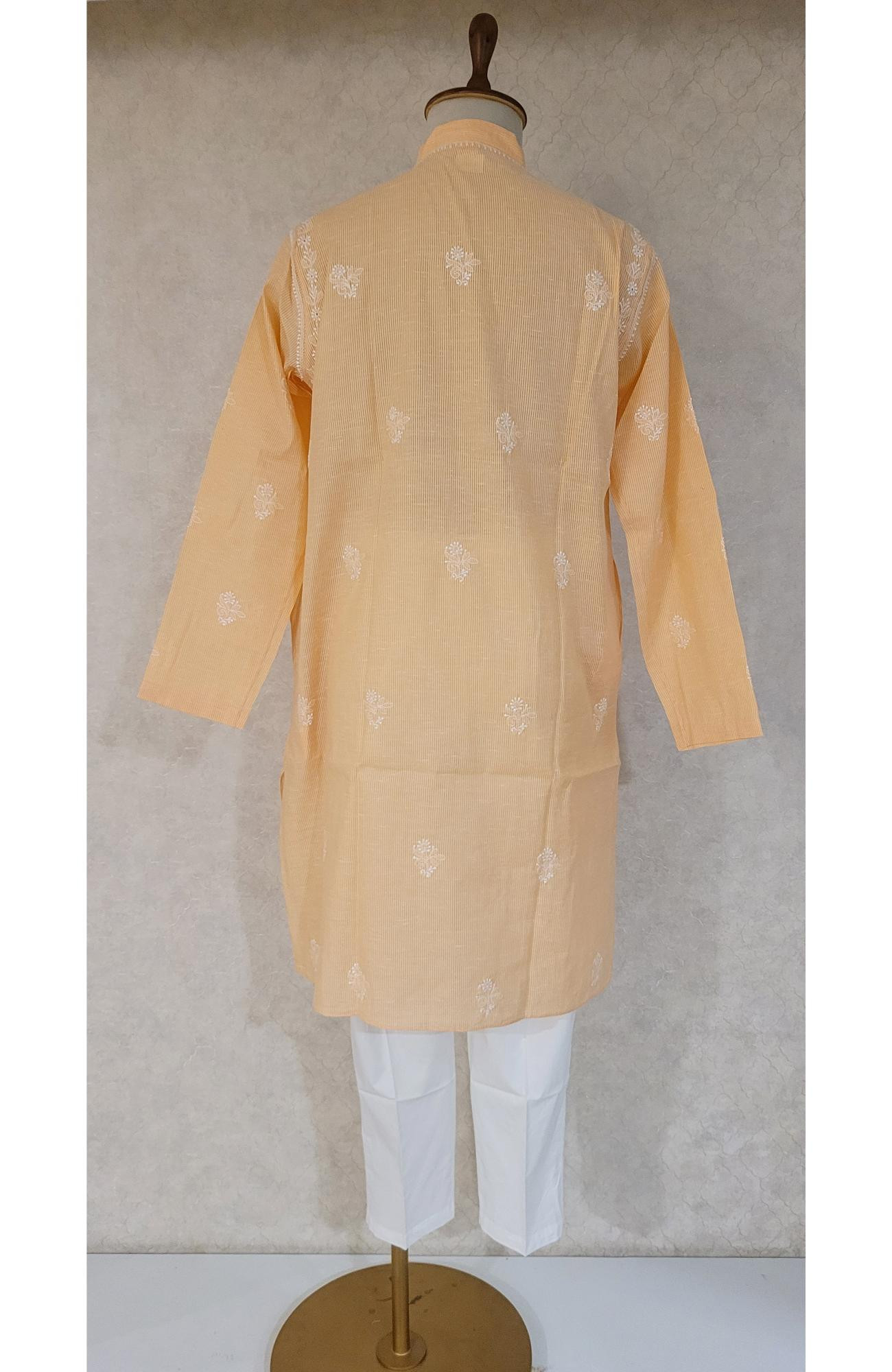 Peach Cotton Linen Chikankari Kurta