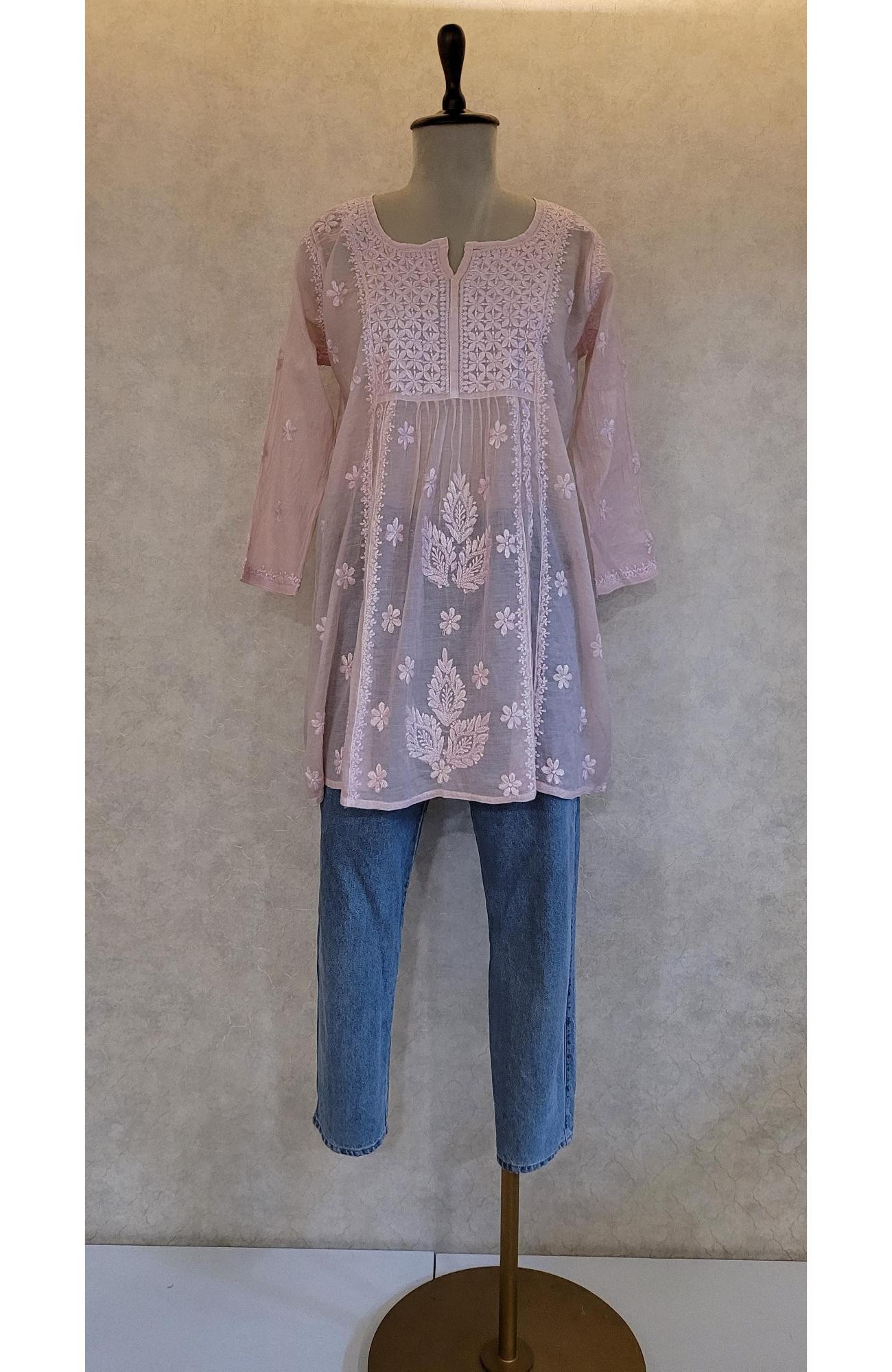Mauve Mul Chanderi Chikankari Short Top