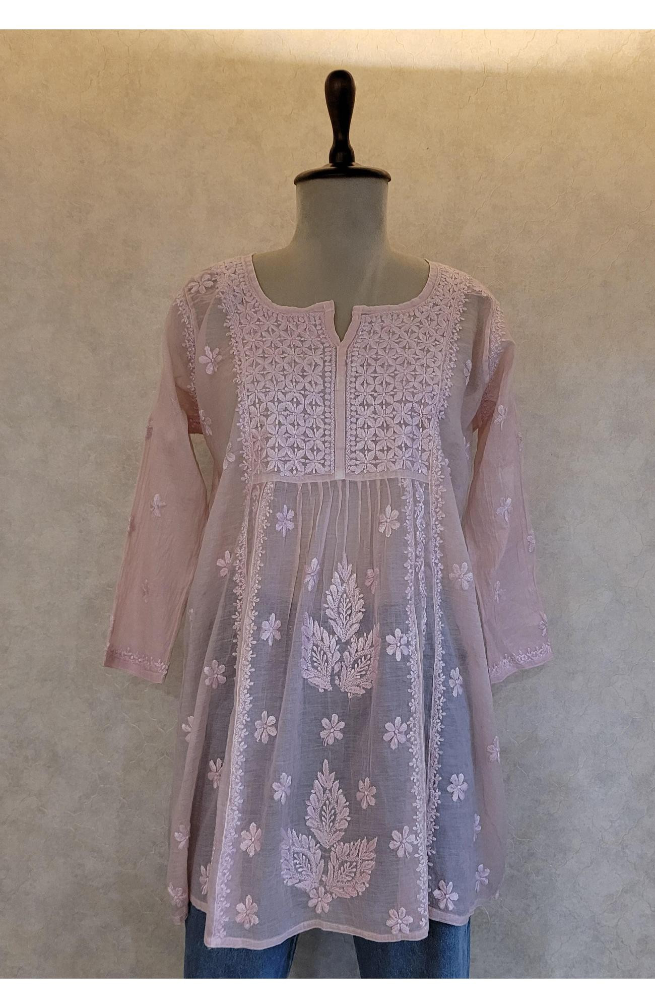 Mauve Mul Chanderi Chikankari Short Top