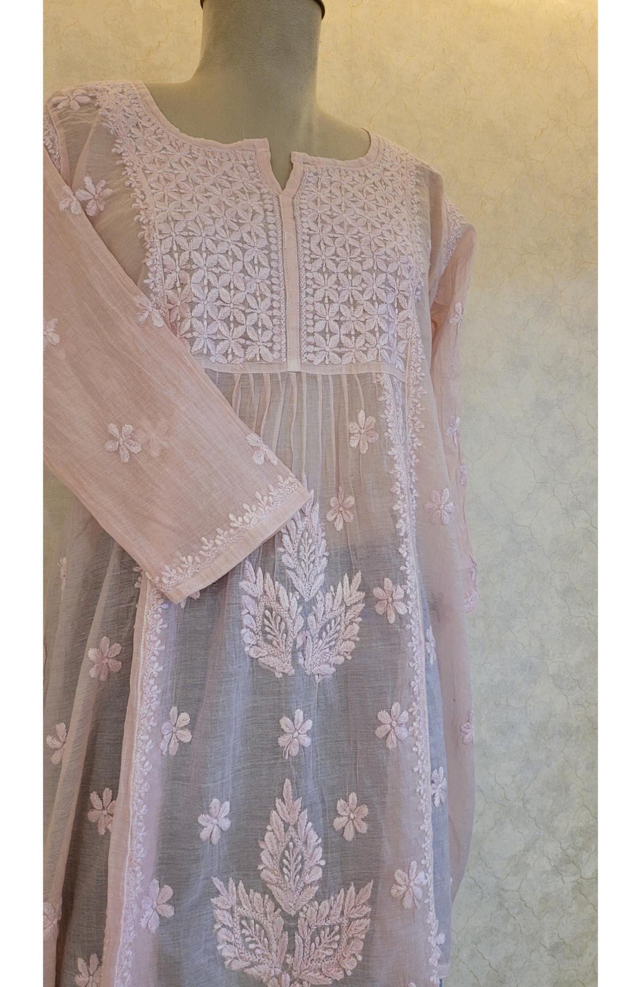 Mauve Mul Chanderi Chikankari Short Top