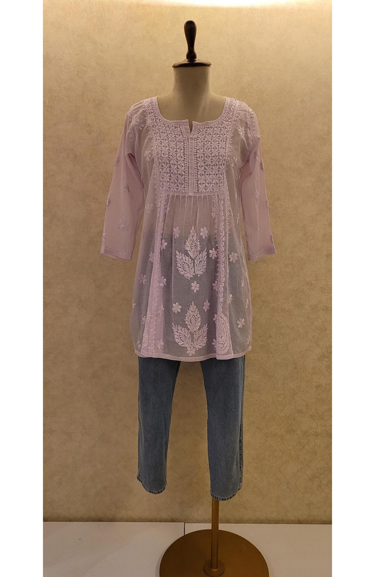Purple Mul Chanderi Chikankari Short Top