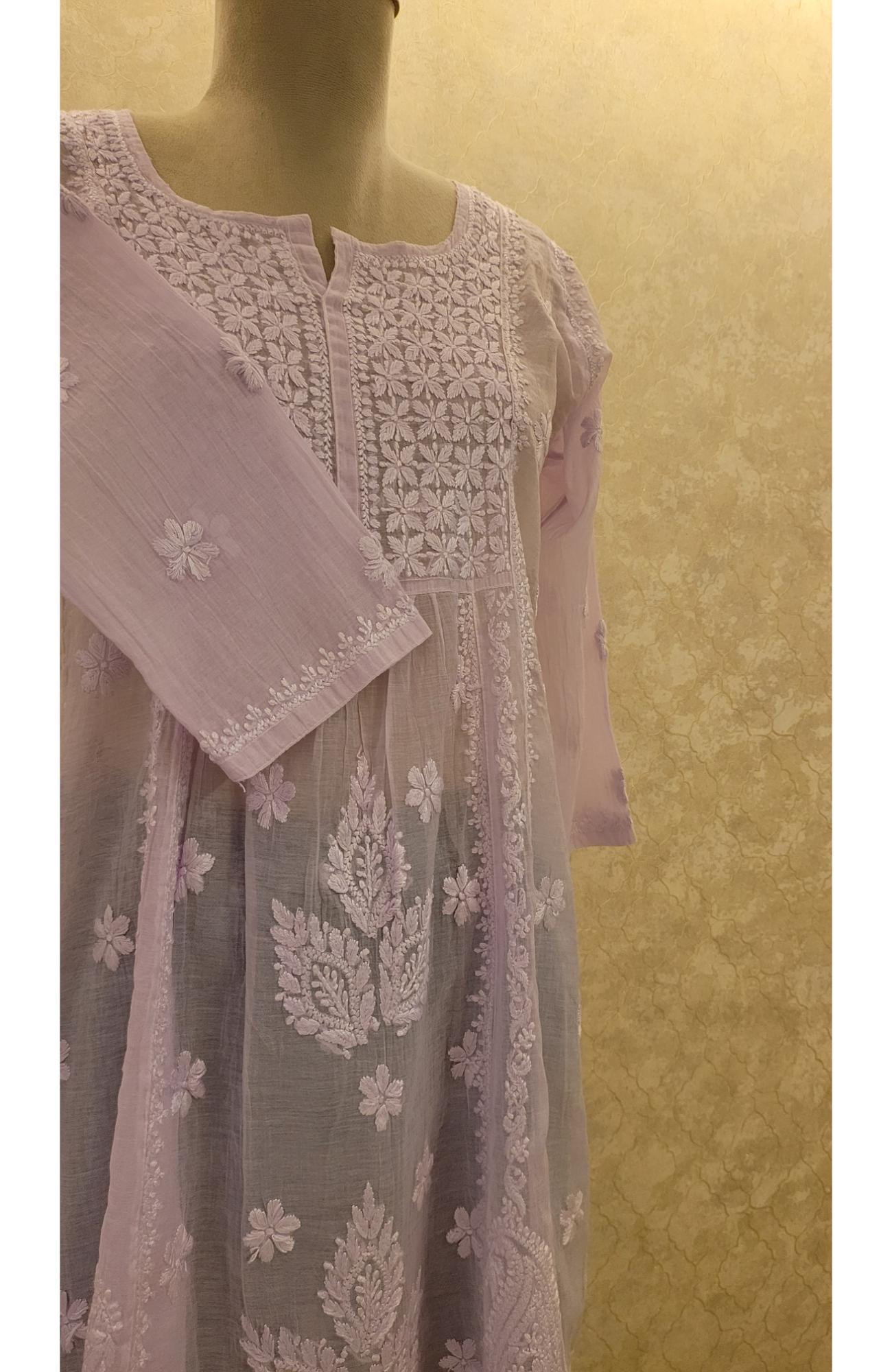 Purple Mul Chanderi Chikankari Short Top