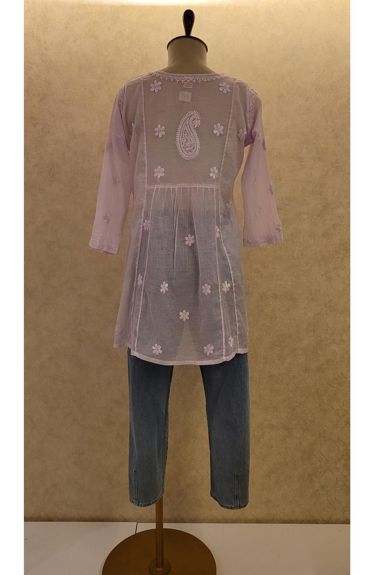 Purple Mul Chanderi Chikankari Short Top