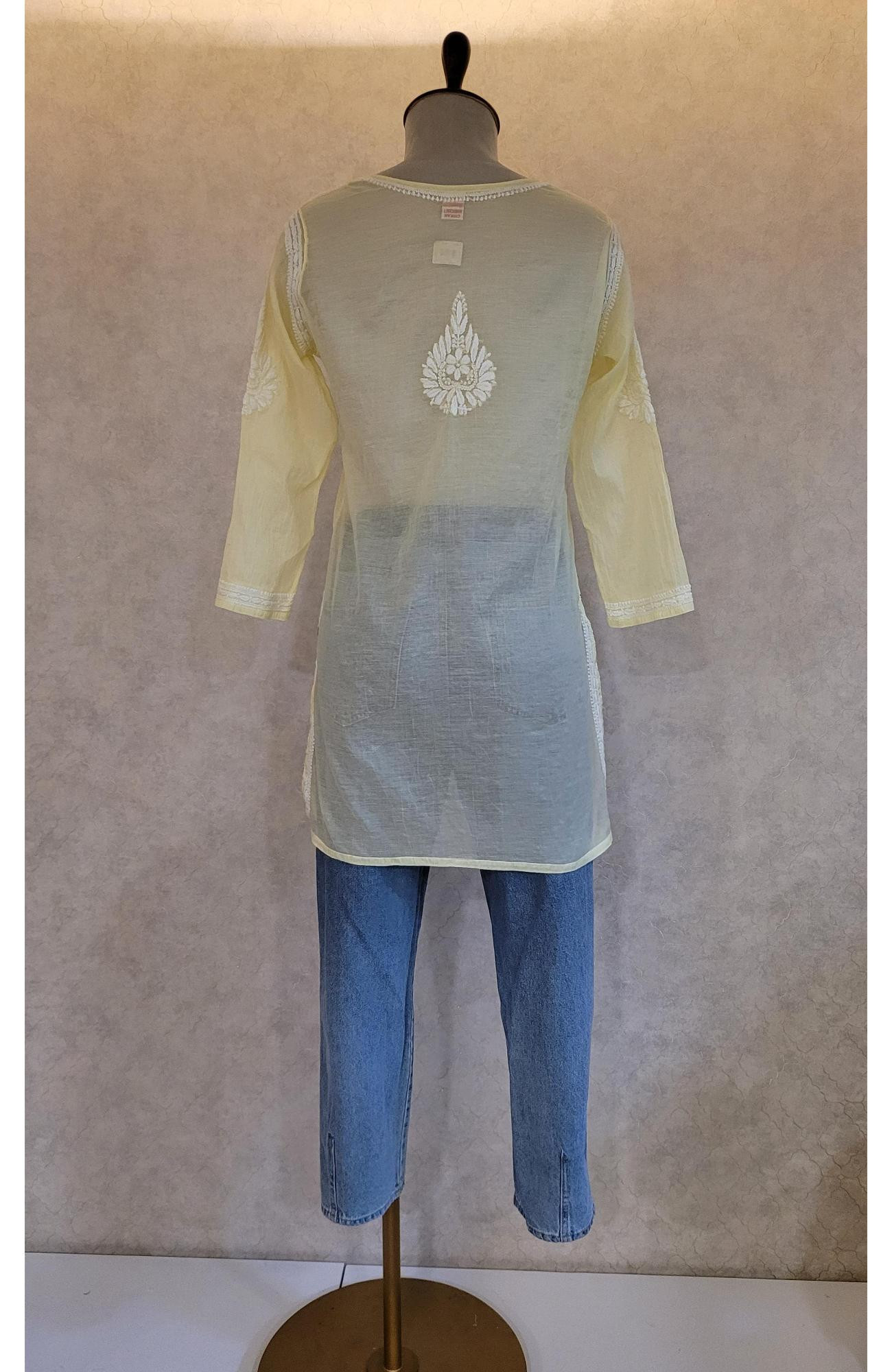 Lemon Mul Chanderi Chikankari Short Top