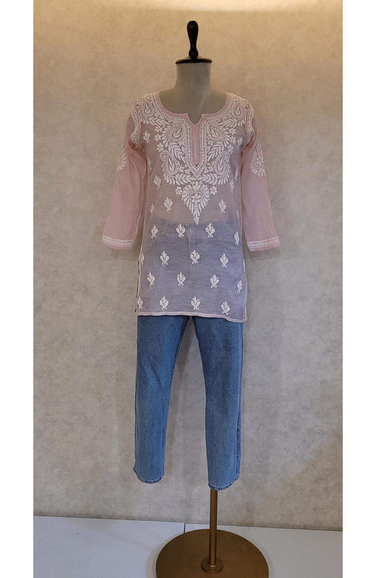Nude Pink Mul Chanderi Chikankari Short Top
