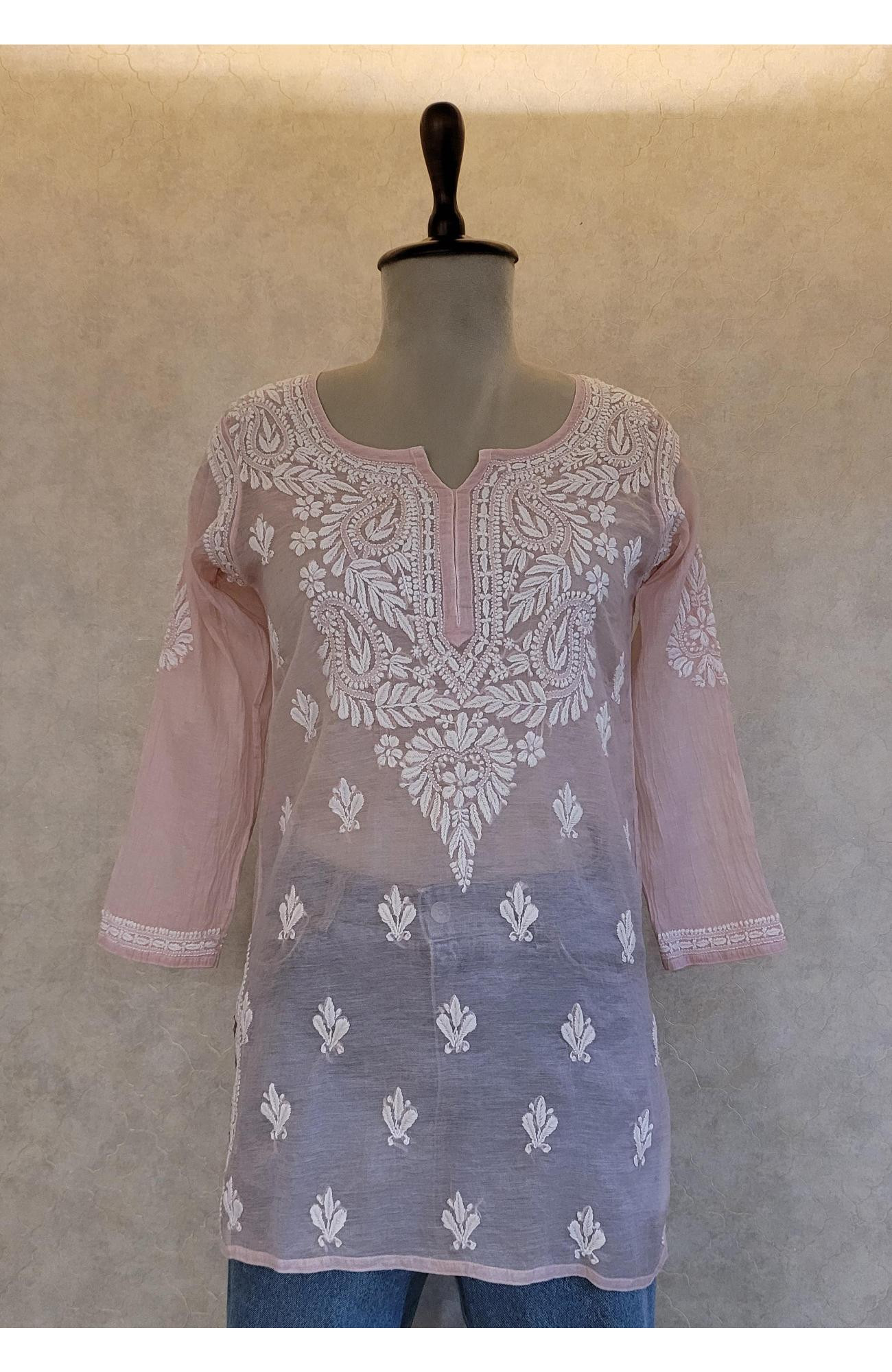 Nude Pink Mul Chanderi Chikankari Short Top