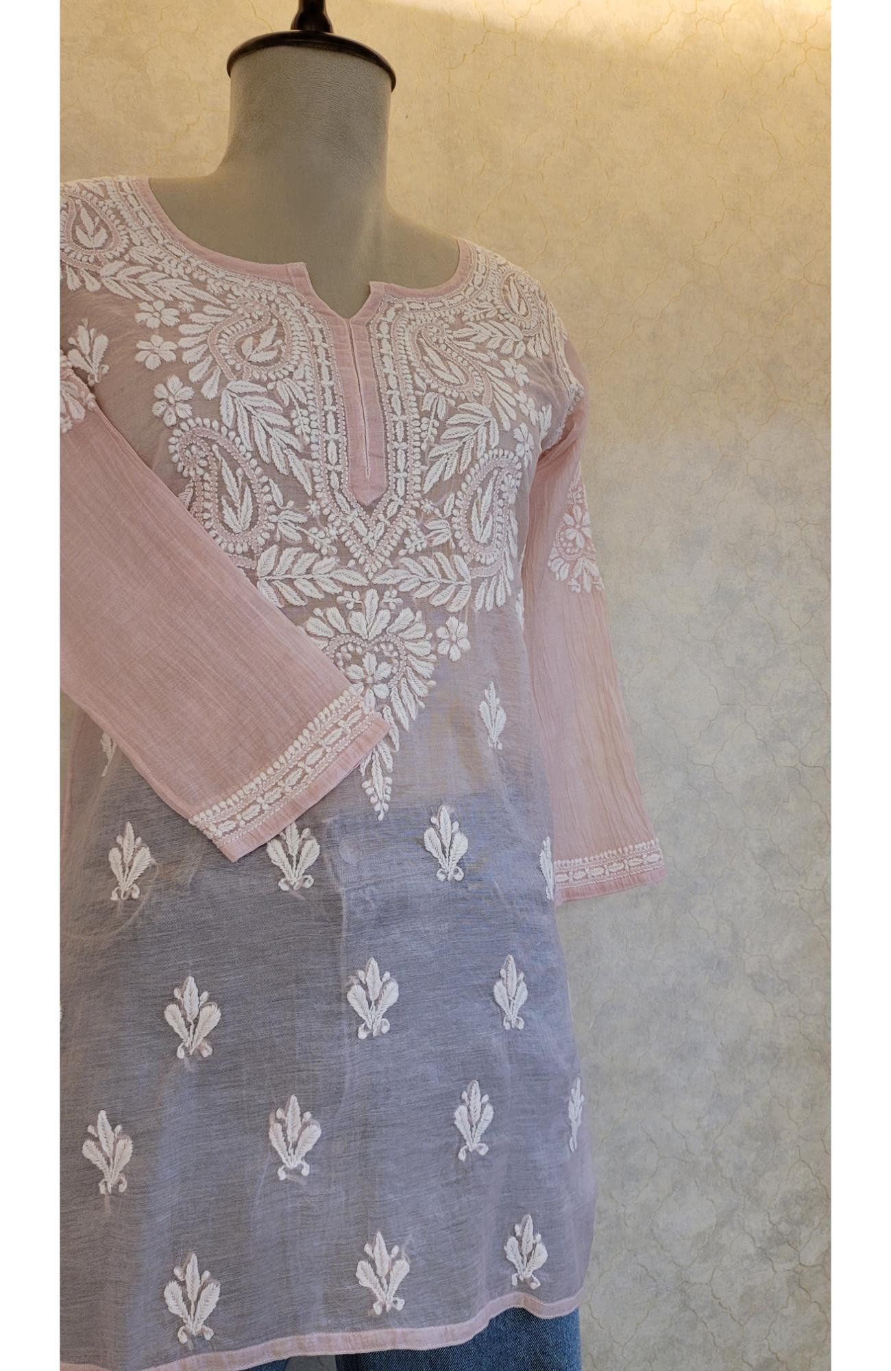Nude Pink Mul Chanderi Chikankari Short Top