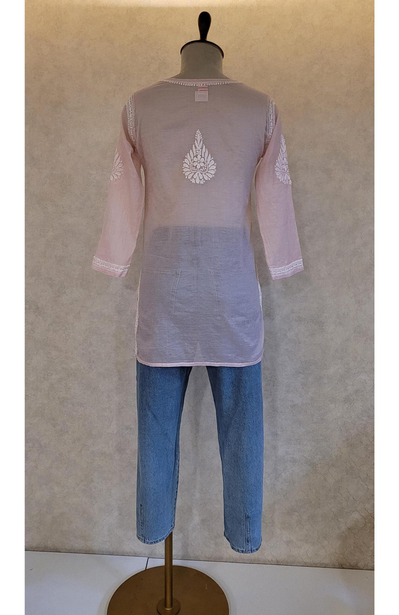 Nude Pink Mul Chanderi Chikankari Short Top